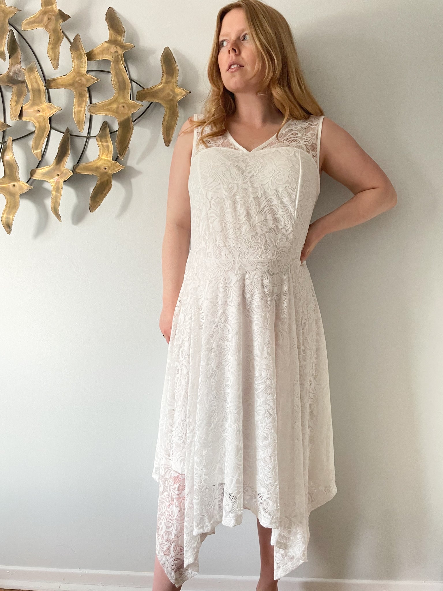 Plus size sales white asymmetrical dress