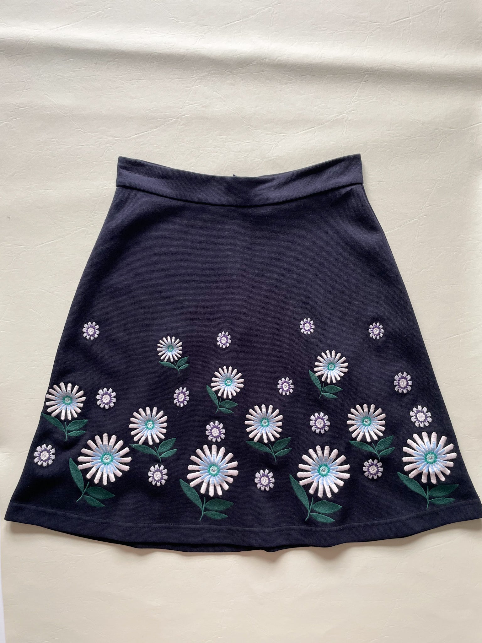 Markus Lupfer Navy Embroidered Floral A Line Skirt XS