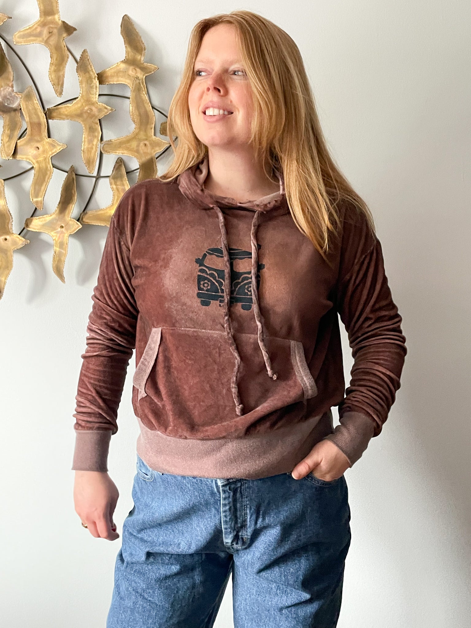 Upcycled Burgundy Brown Hippie Van Love Bus Cropped Hooded Sweater - S – Le  Prix Fashion & Consulting