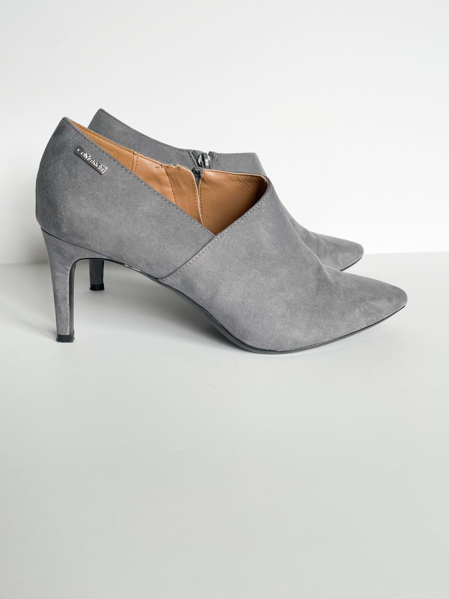 Grey suede on sale heeled ankle boots