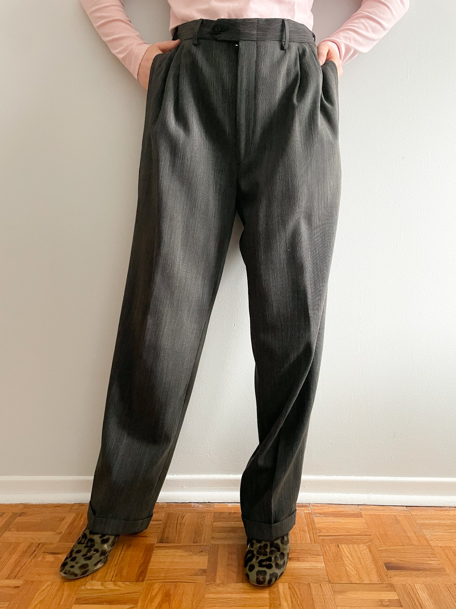 High Rise Pleated Baggy Trouser Pants - Grey