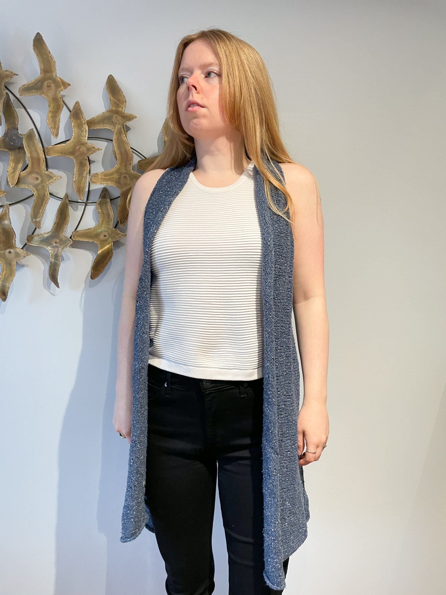 Blue Knit Relaxed Open Vest - S/M