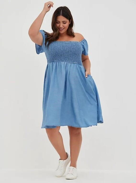 NWT Torrid 5 Blue Mini Textured Rayon Shirt Dress; Plus Size