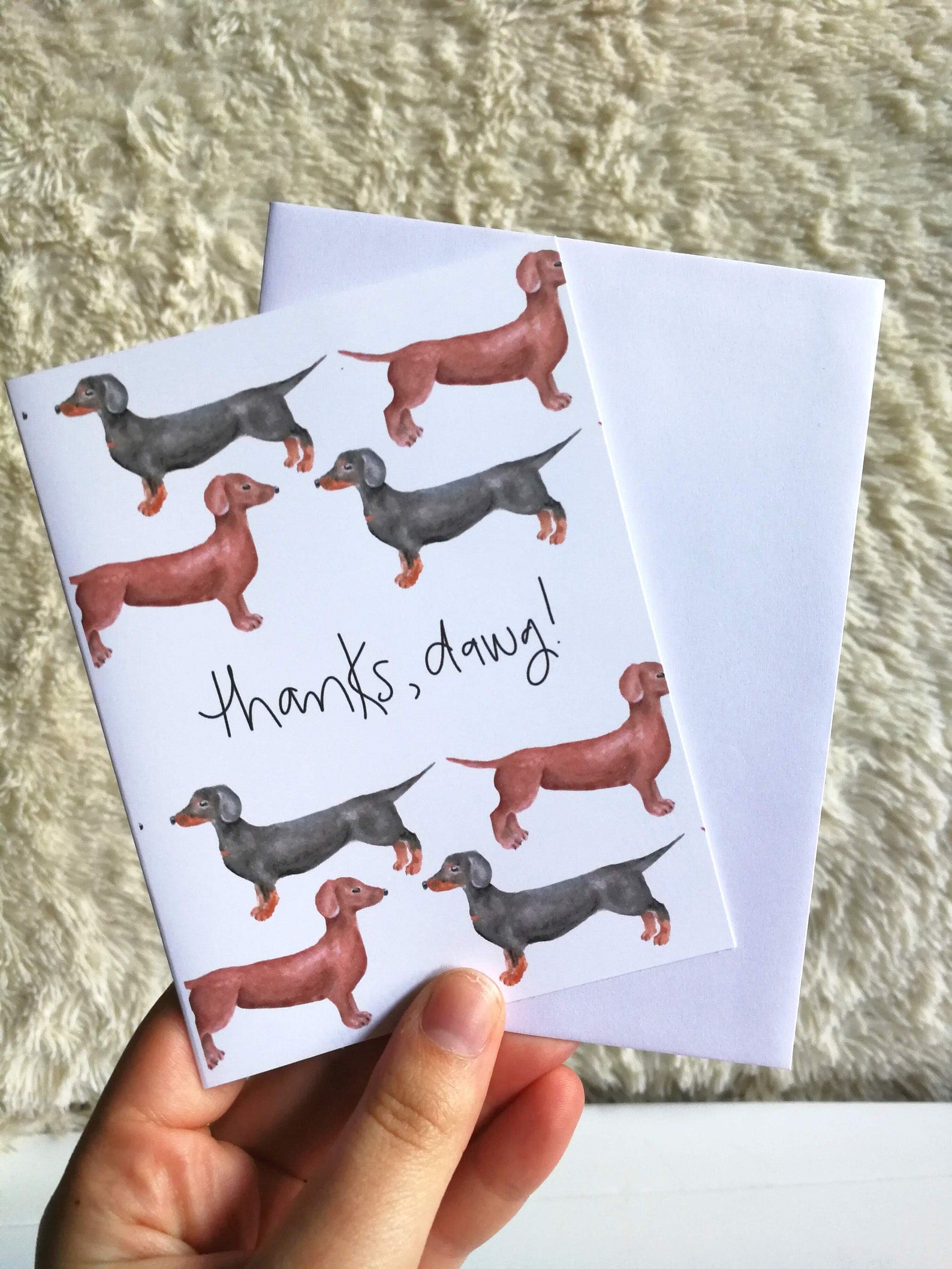 Watercolour Thank You Dachshund Thanks Dawg Greeting Card - 100% Recycled  Paper