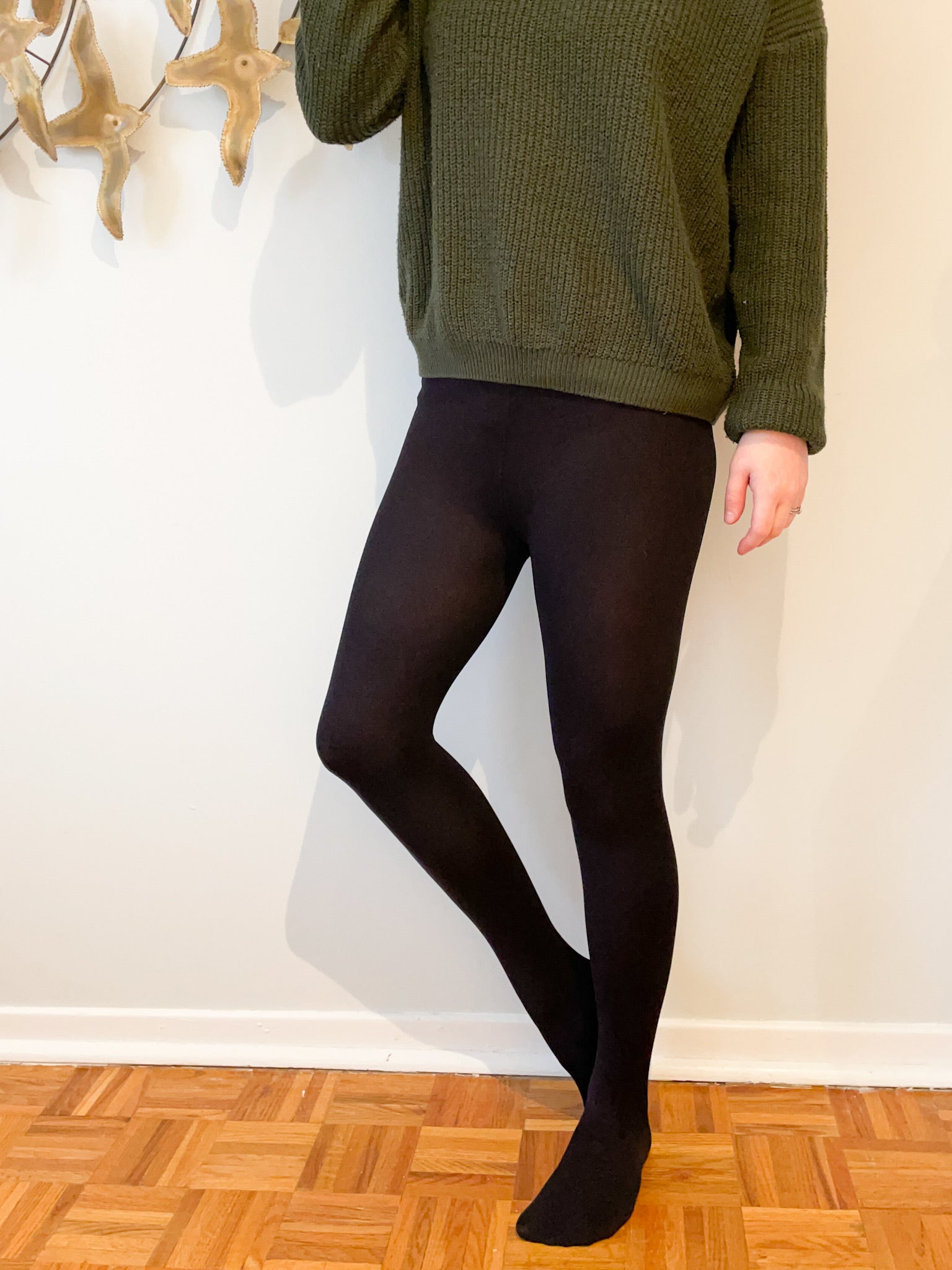 Black Footed Fleece Lined Tights - XS / Small Petite – Le Prix