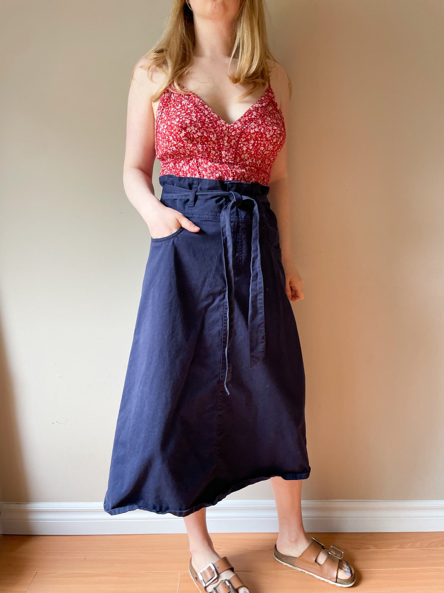 GAP Navy Cotton A-Line Midi Skirt - Size 8