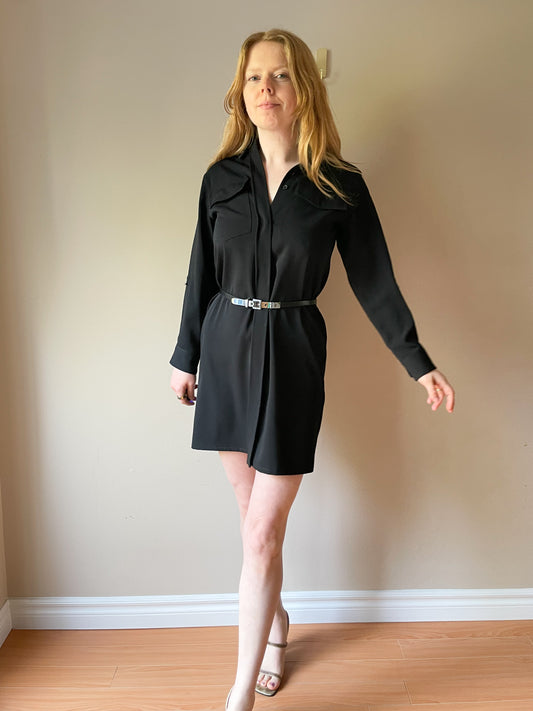 MK Black Button Front Collared Utilitarian Dress - XS