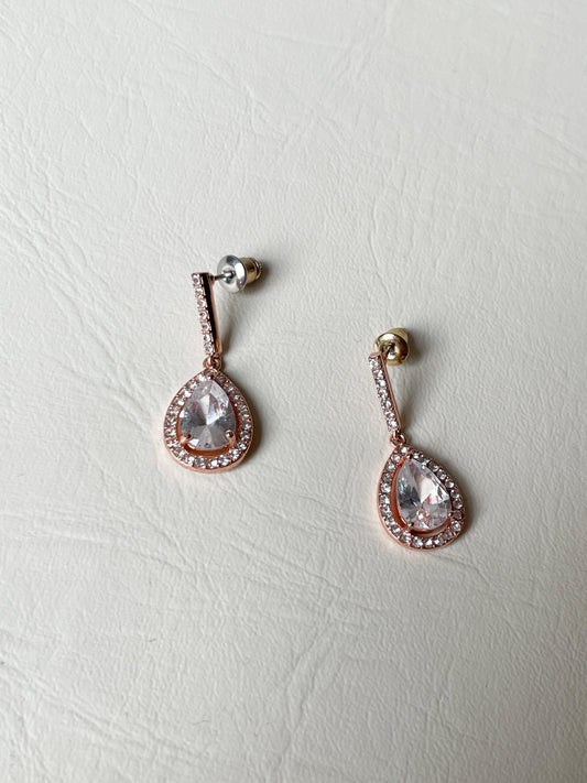 Rose Gold Crystal Sparkle Teardrop Earrings