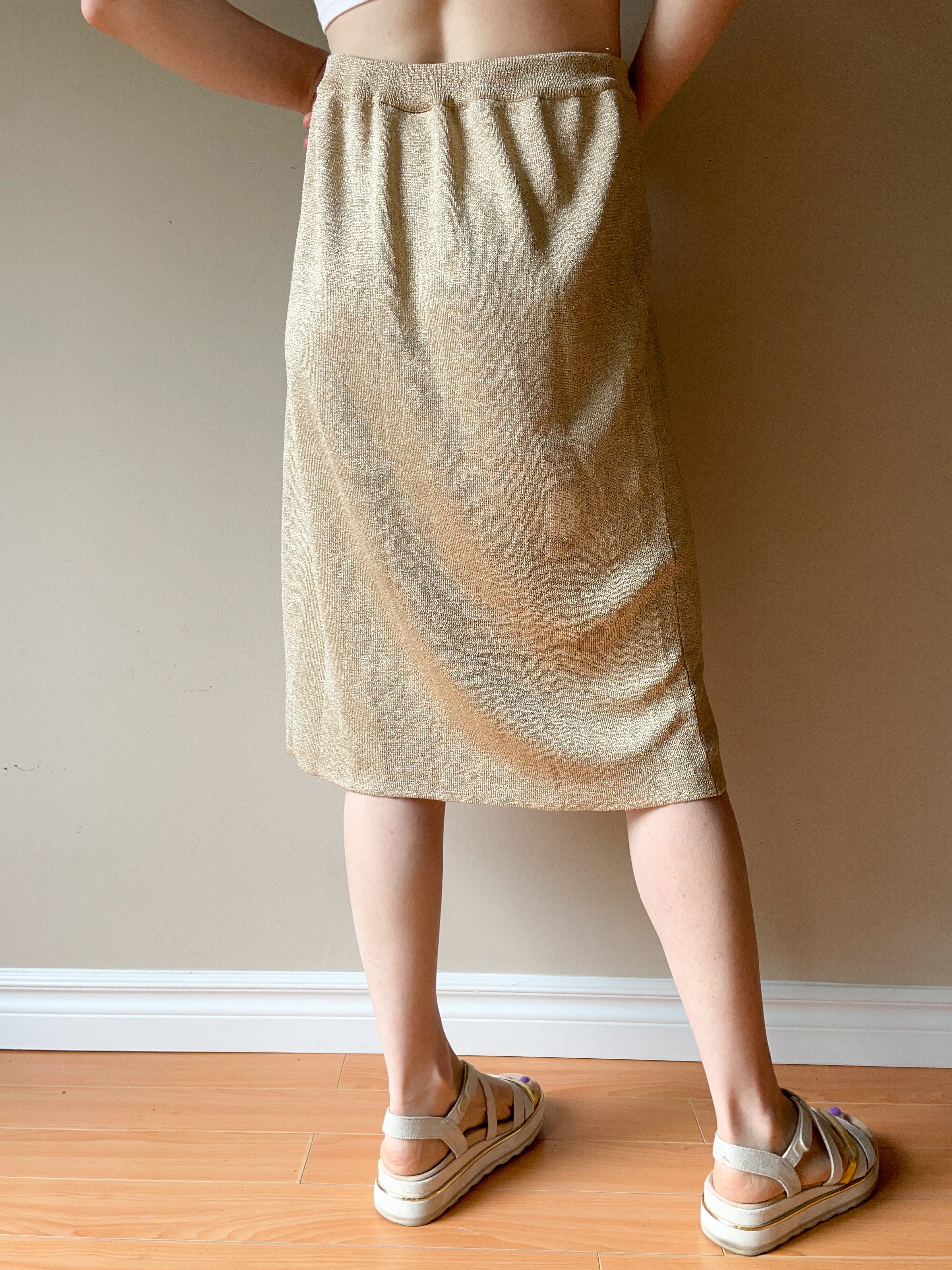 Spanner Gold Metallic Knit Skirt Large Le Prix Fashion Consulting