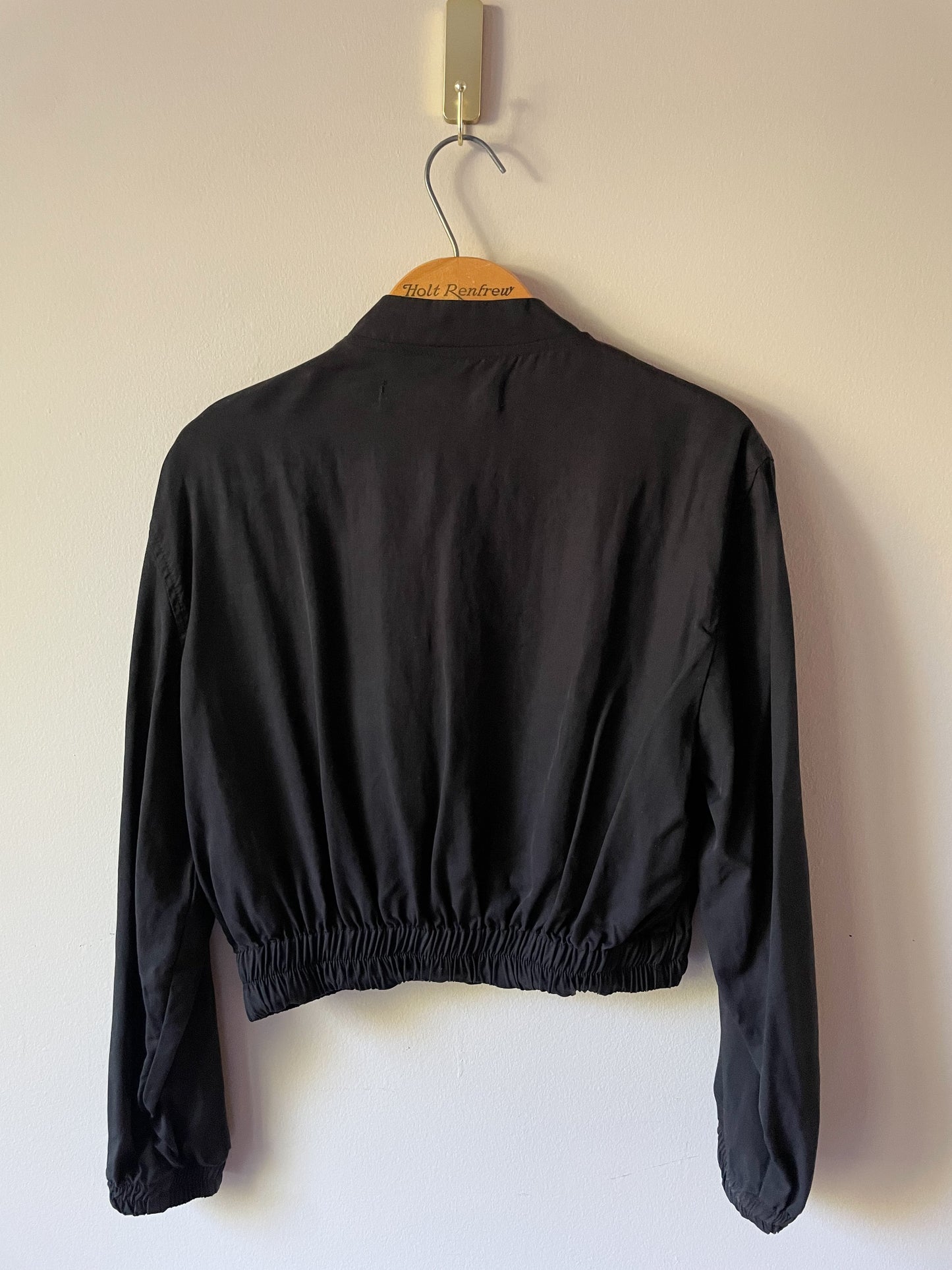 Zara Black Lyocell Cropped Bomber Jacket - Small