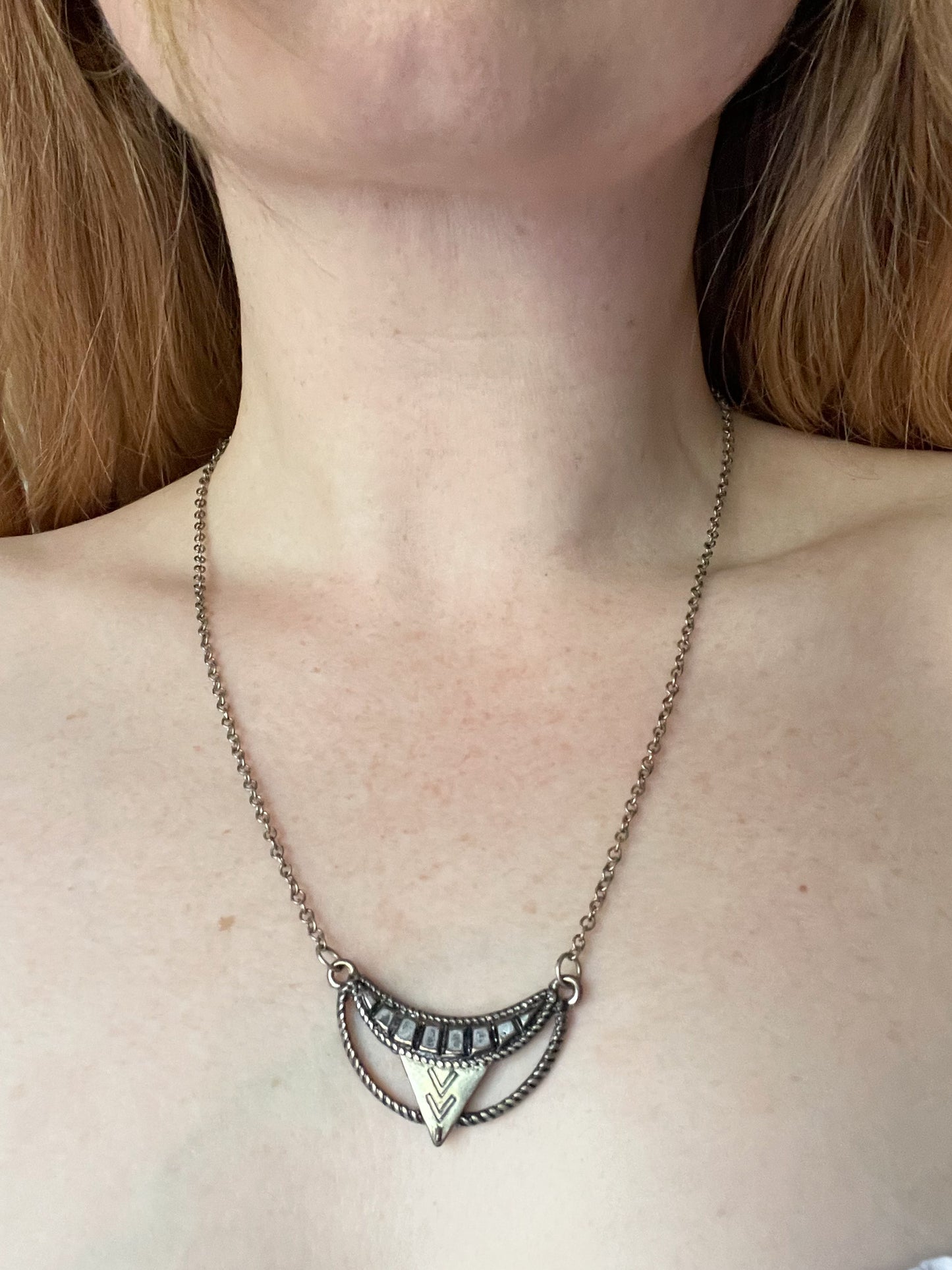 Silver Pewter Half Moon Triangle Necklace