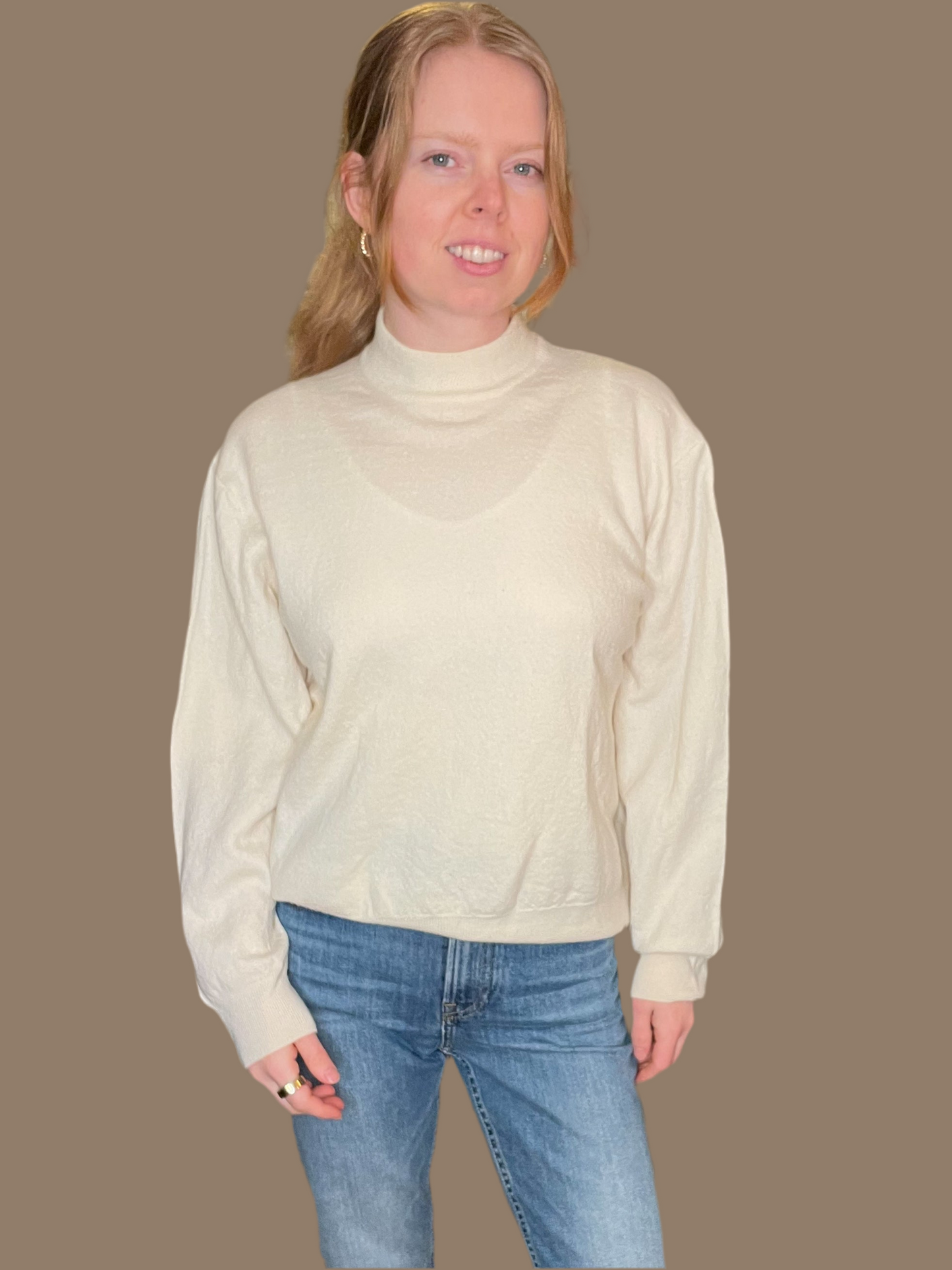 Toscano Cream 100% Merino Wool Mock Neck Sweater - XL