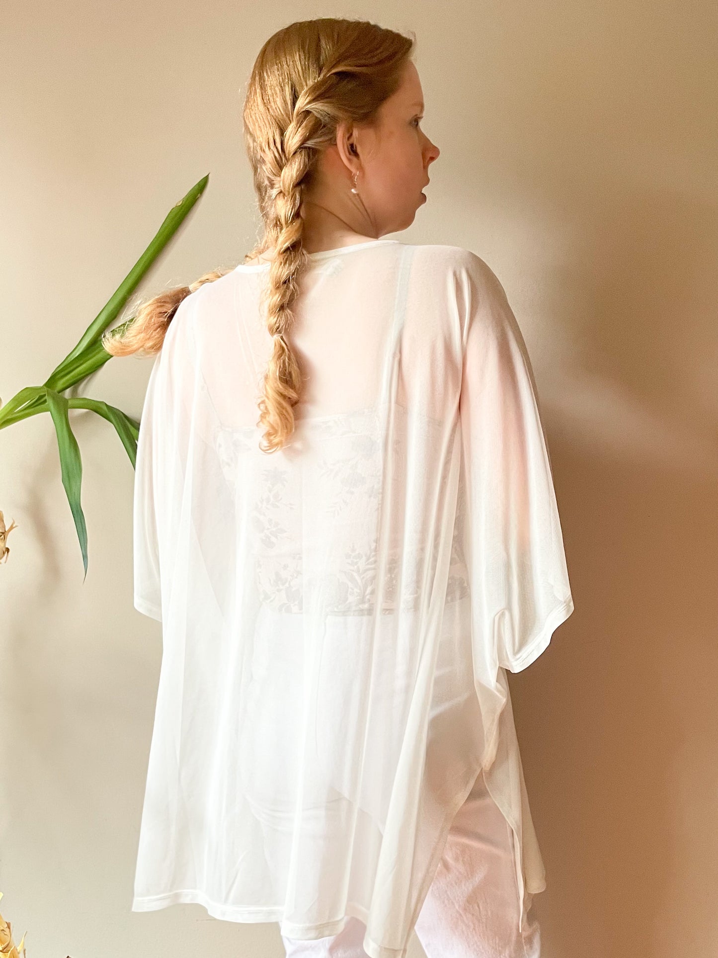 White Sheer Open Cover Up Shawl - One Size