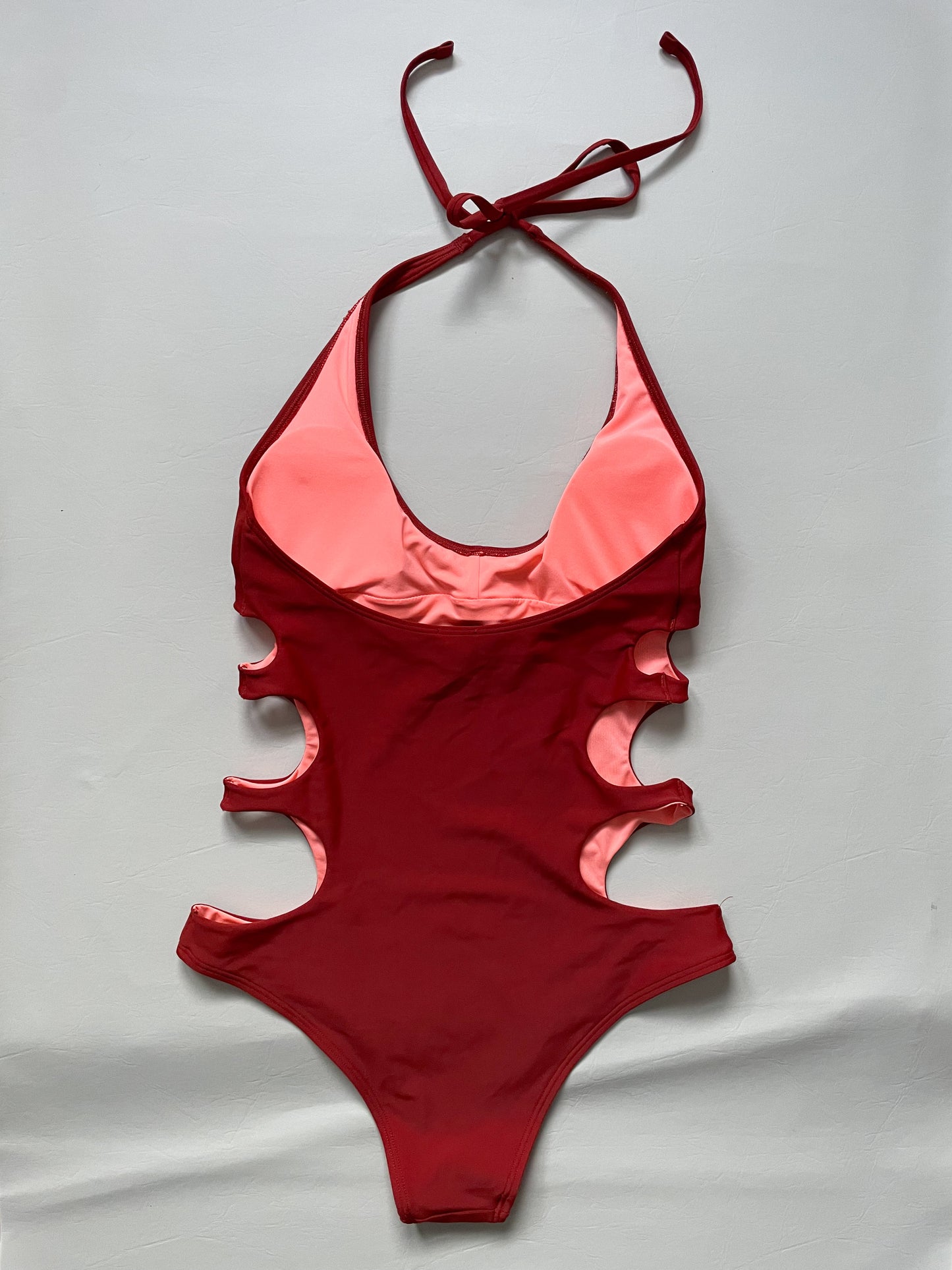 Aerie Rust Red Cutout Plunge Halter Cheeky One Piece Swimsuit NWOT - Small