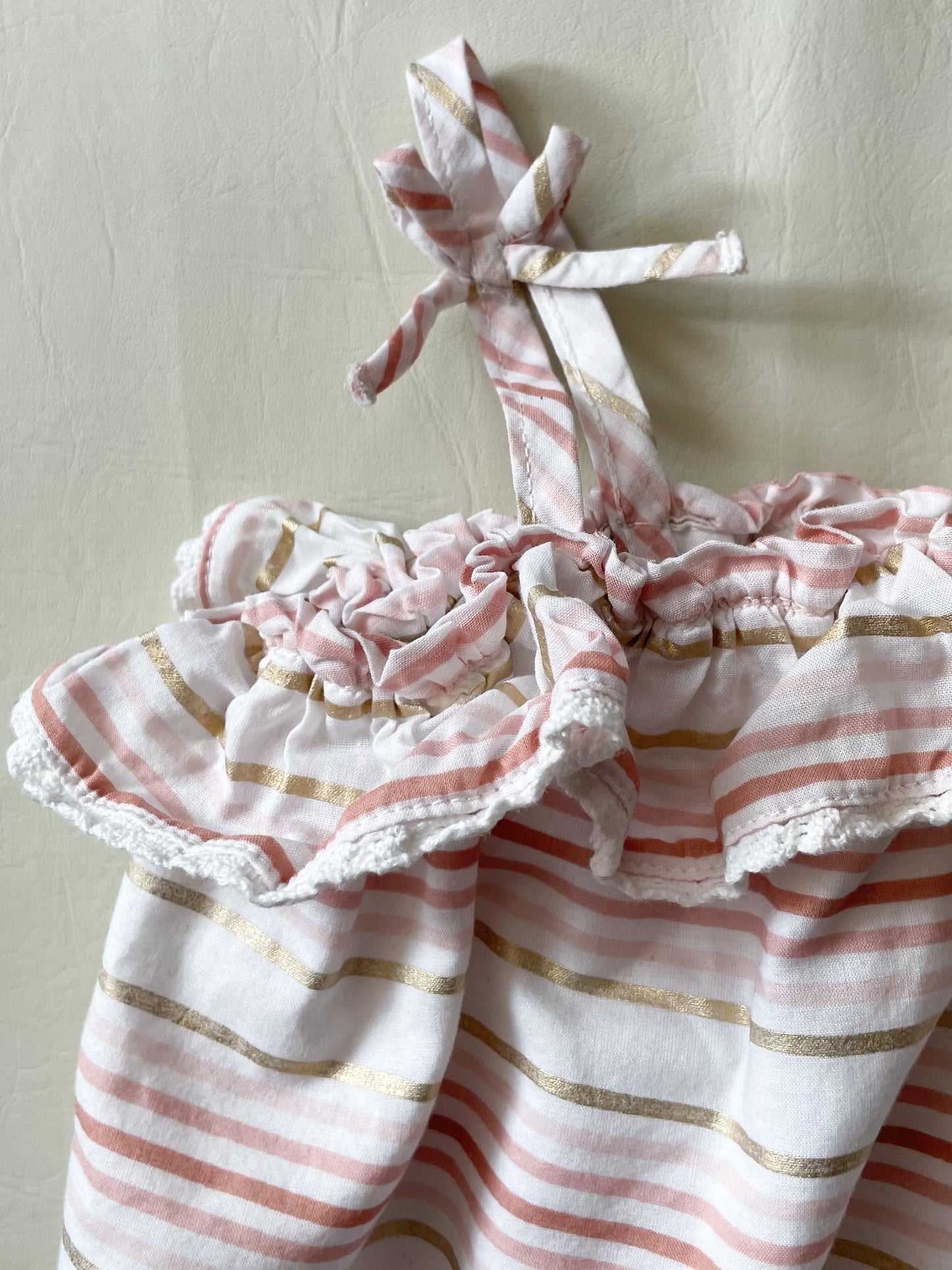 Dylan & Abby Pink Gold Stripe Cotton Ruffle Bow Baby Bodysuit - 0-3 Months