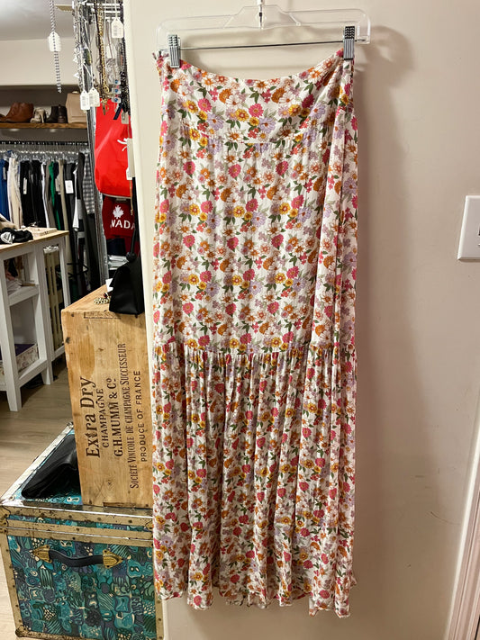 Nicole Miller Jewel Tone Floral Silk Blend Maxi Skirt - S/M