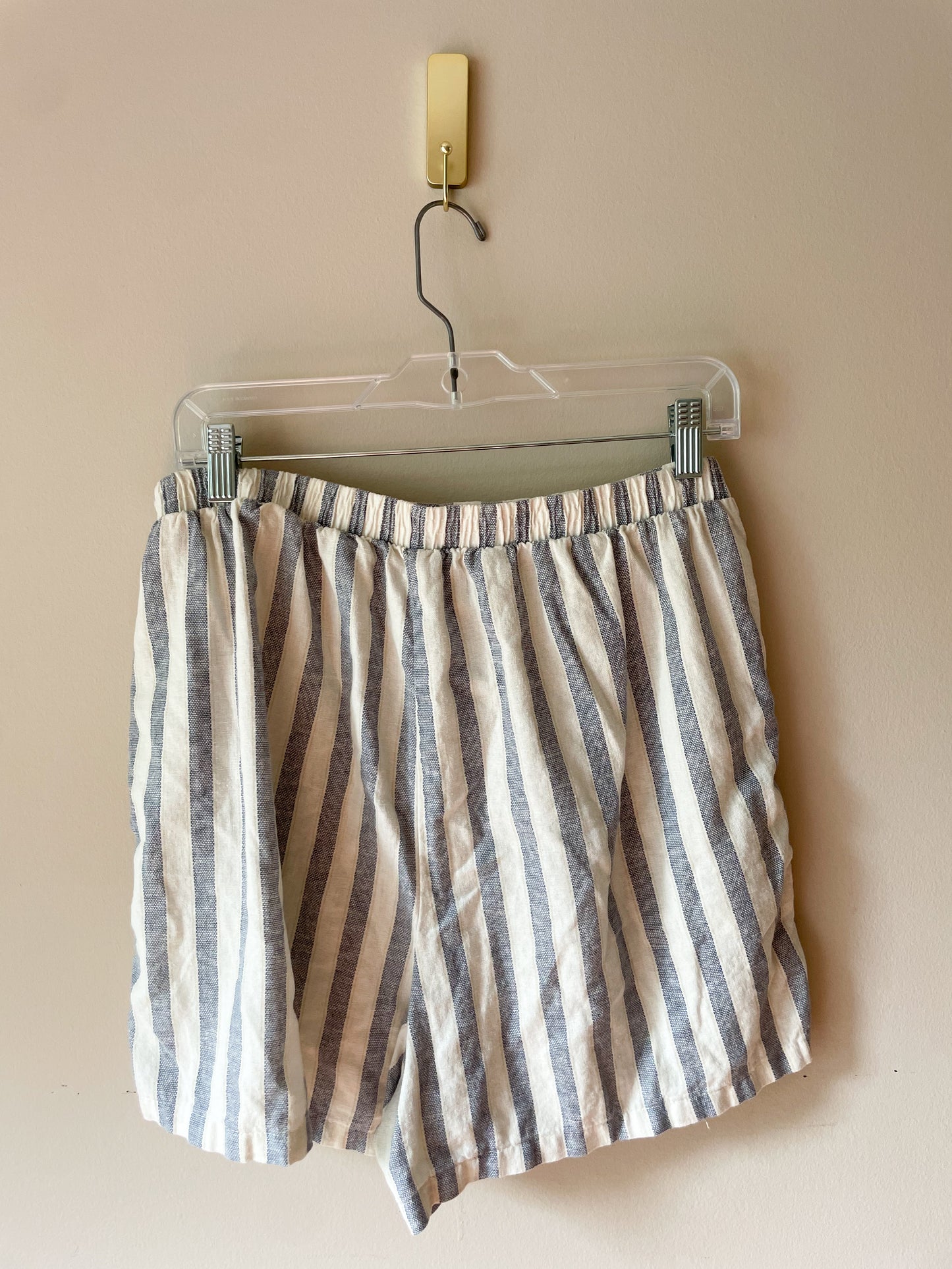 Chambray Stripe Linen Blend Waist Tie Shorts - XL/XXL