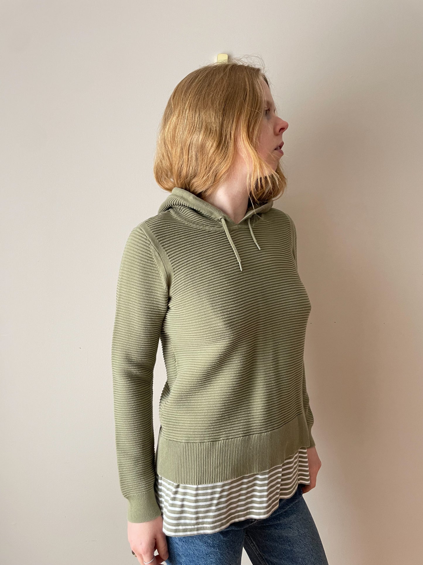 EDC Green Ribbed Organic Cotton Hoodie Sweater - Medium