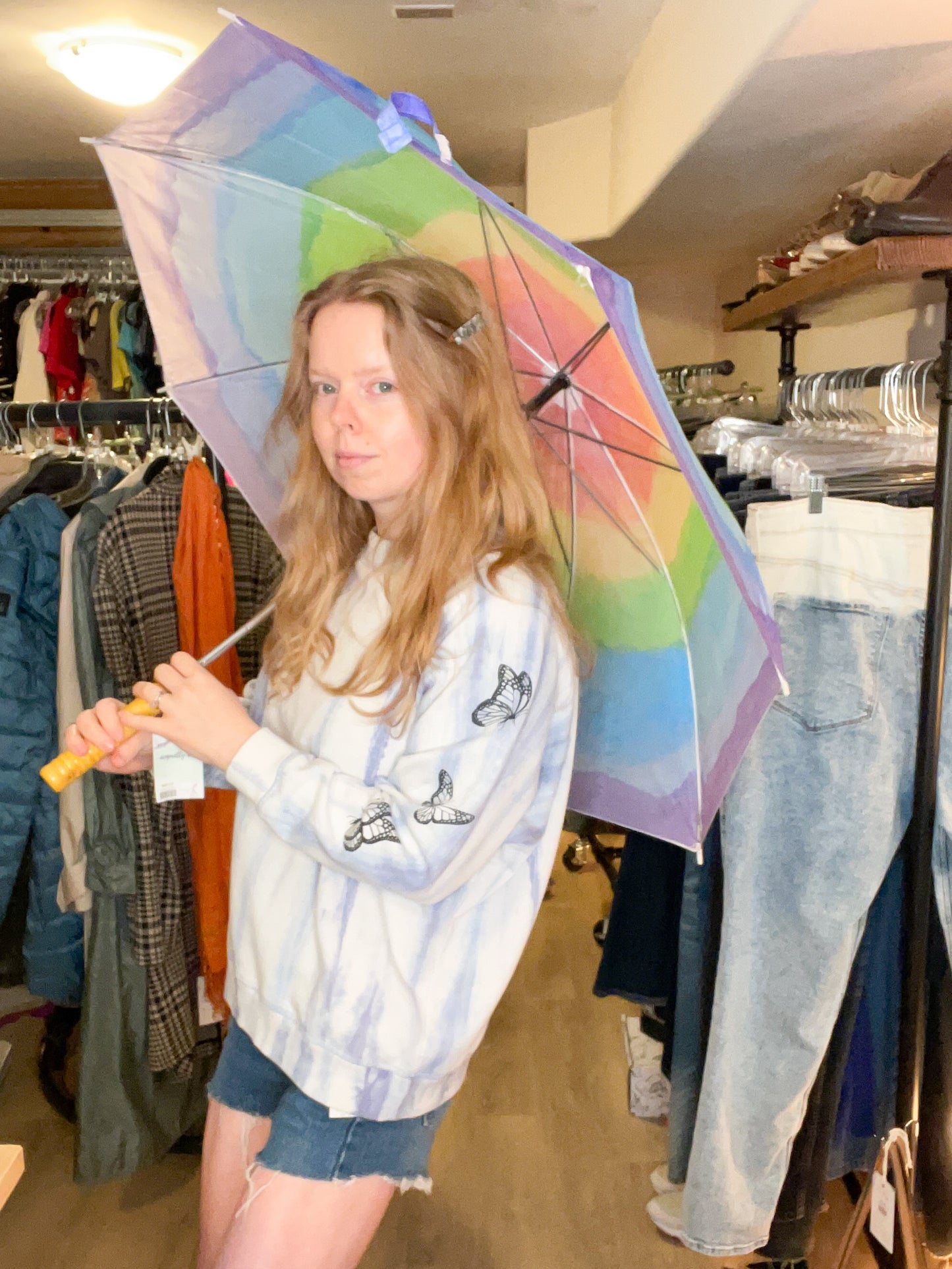 Rainbow Upcycled Hand Dyed Watercolour Umbrella - Horizontal Hues