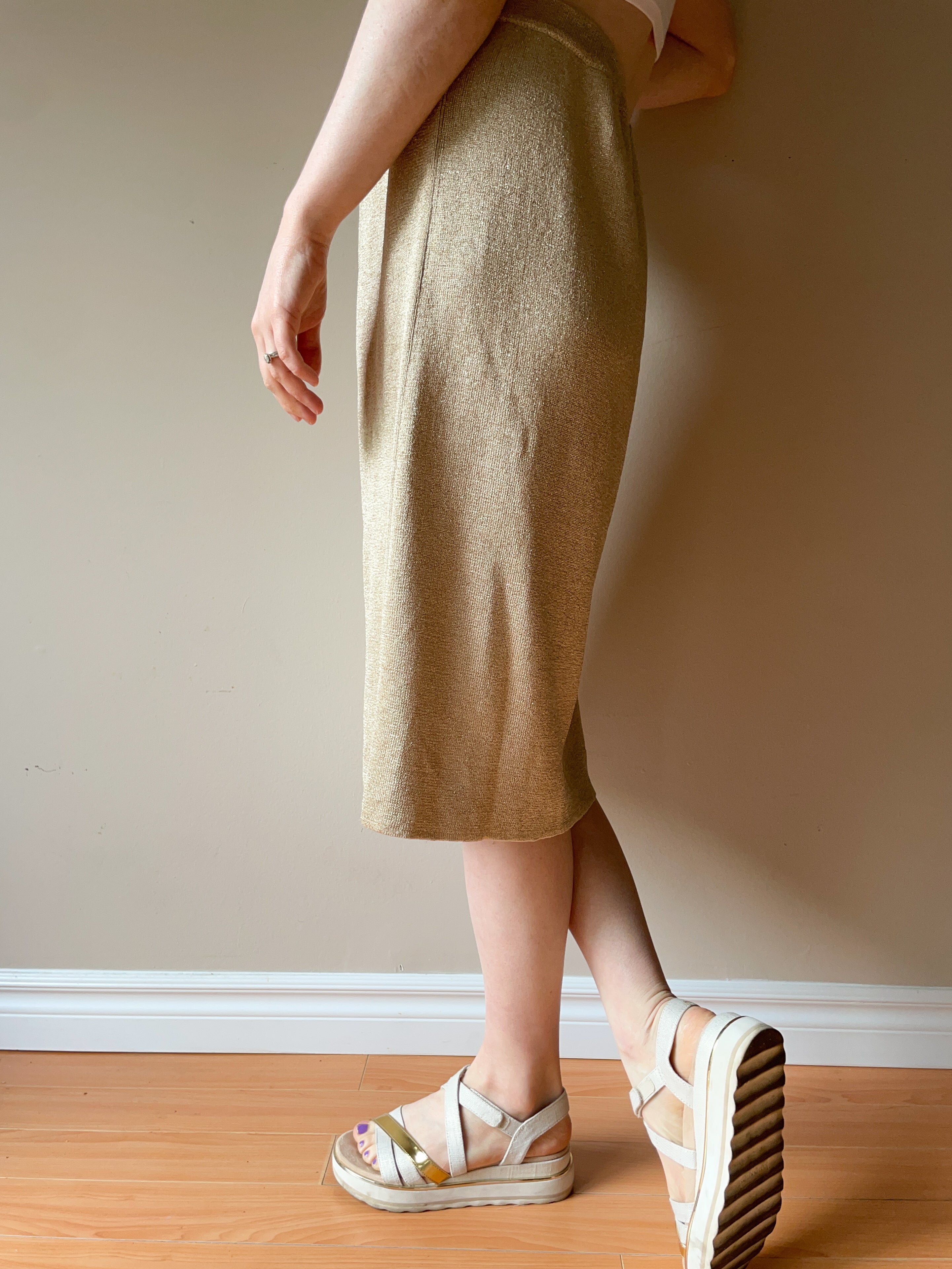 Gold metallic knit skirt best sale