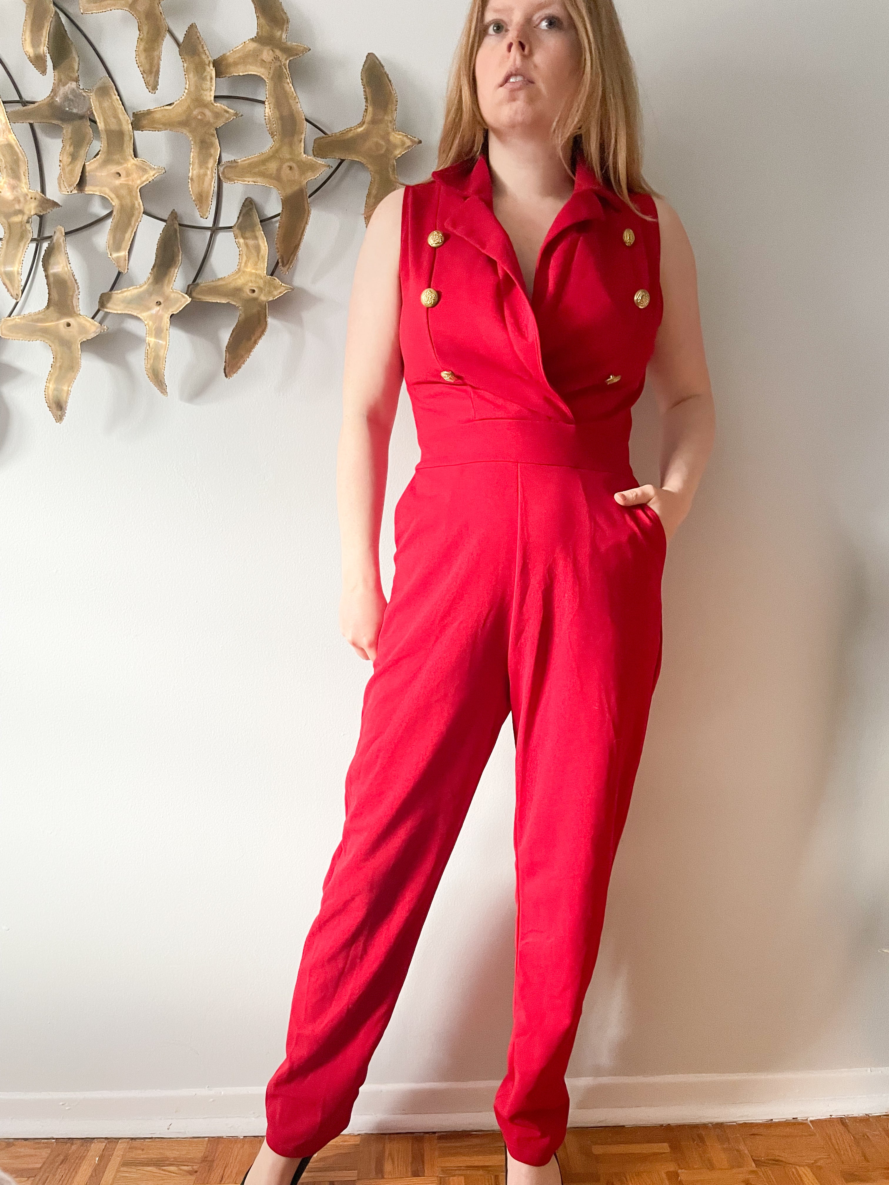 Red button hot sale jumpsuit