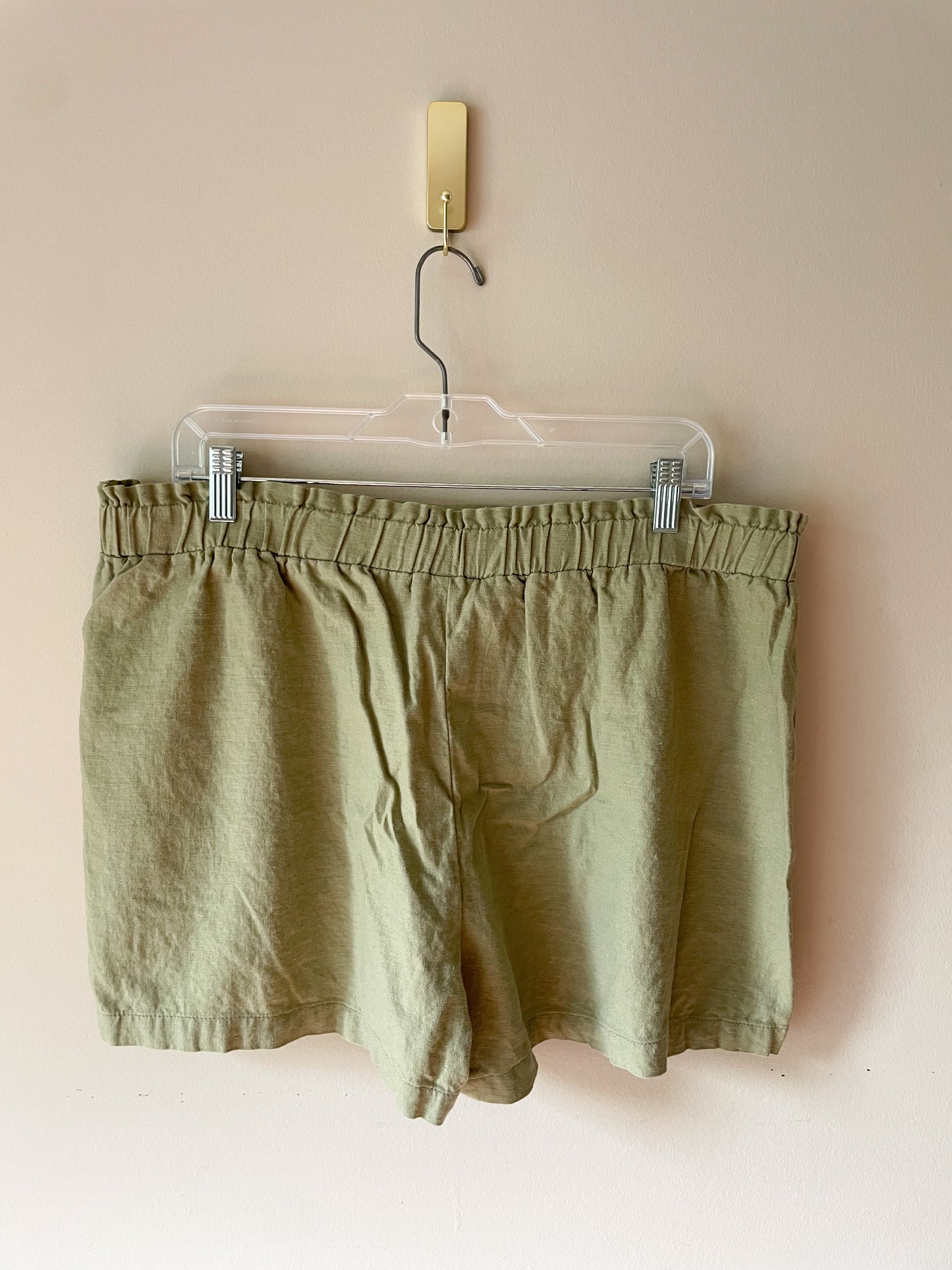 Sage Green Linen Waist Tie Shorts - XL/XXL