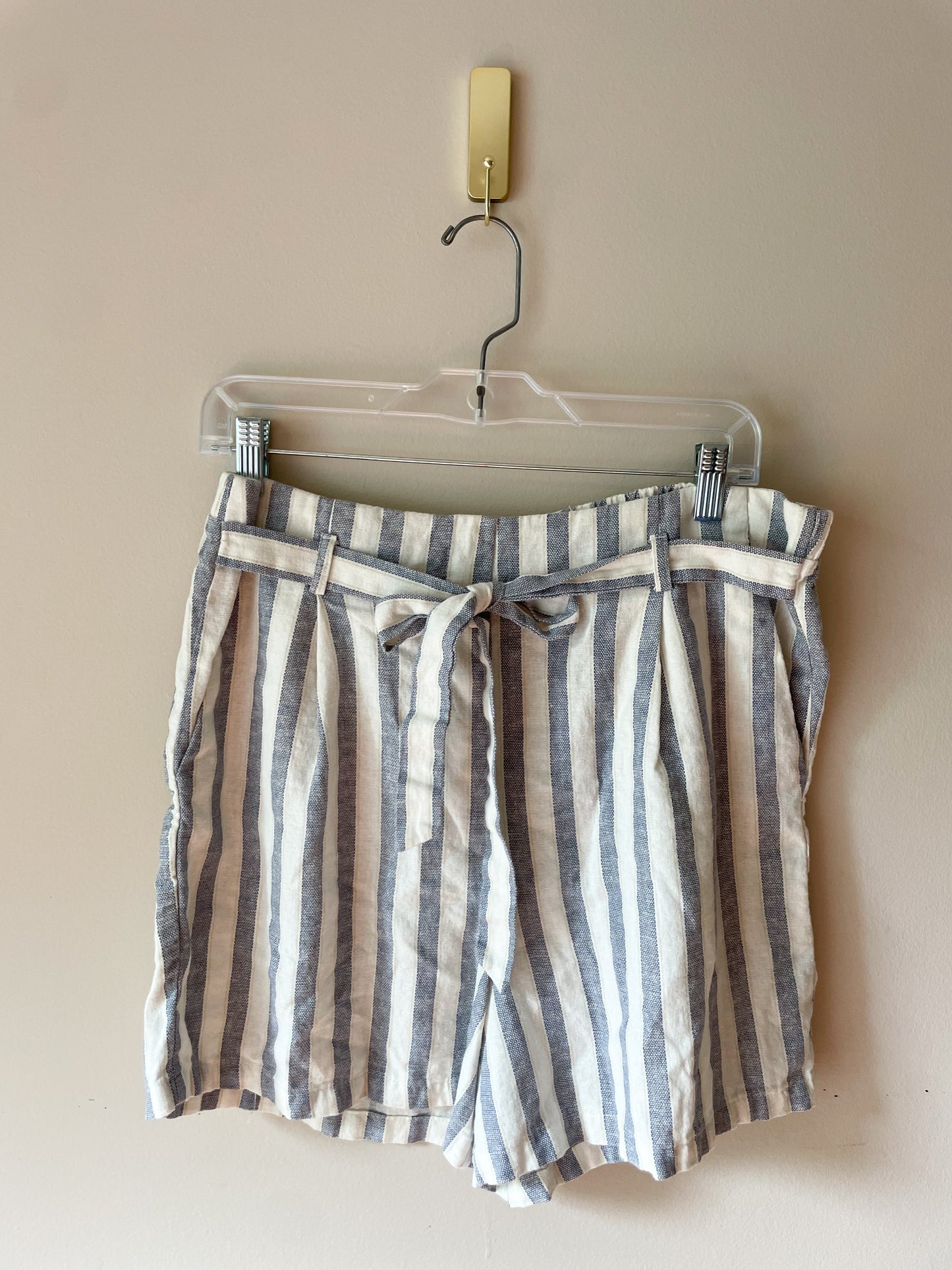 Chambray Stripe Linen Blend Waist Tie Shorts - XL/XXL