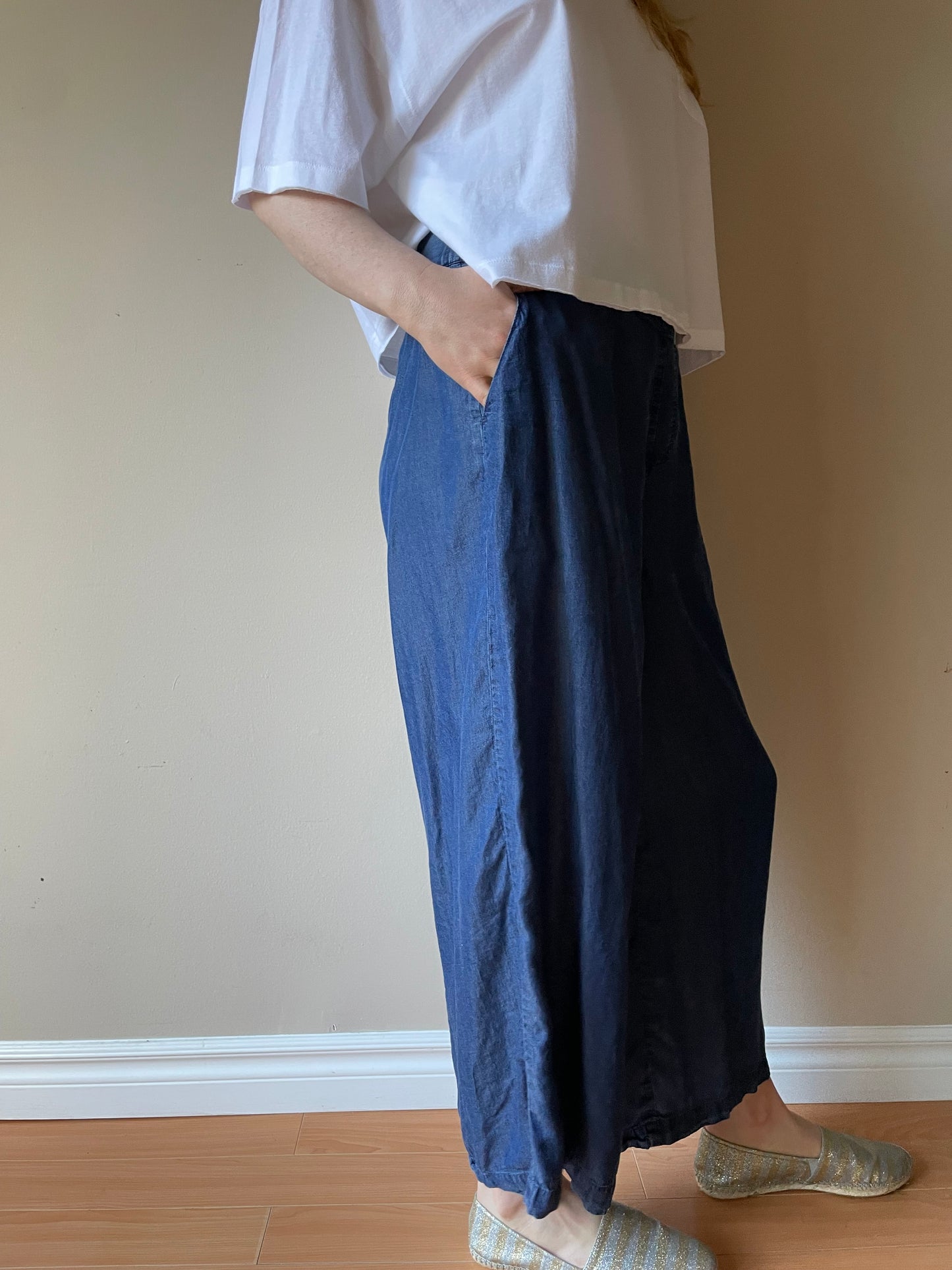 Halston Chambray Lyocell Wide Leg Pants - Medium