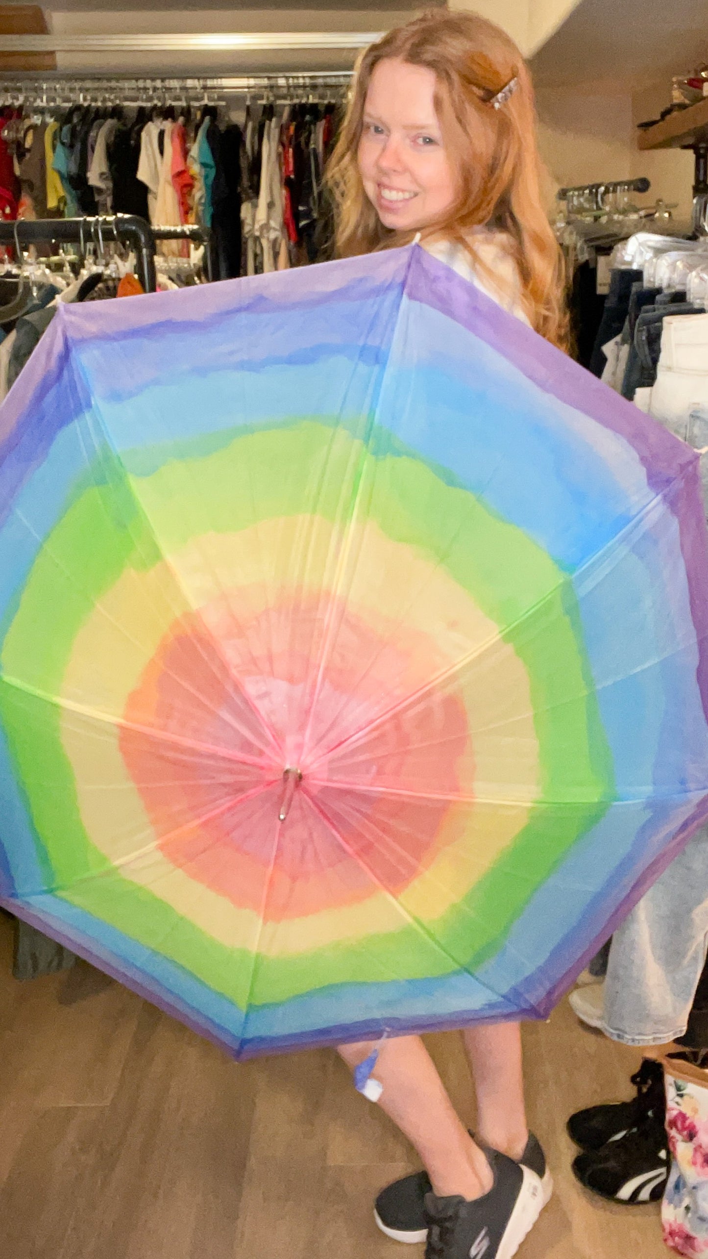 Rainbow Upcycled Hand Dyed Watercolour Umbrella - Horizontal Hues