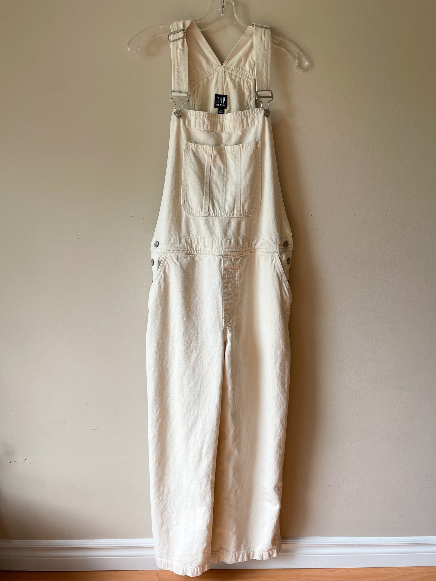 GAP 90’s Relaxed Carpenter Beige Straight Leg Cotton Hemp Denim Overalls - Large