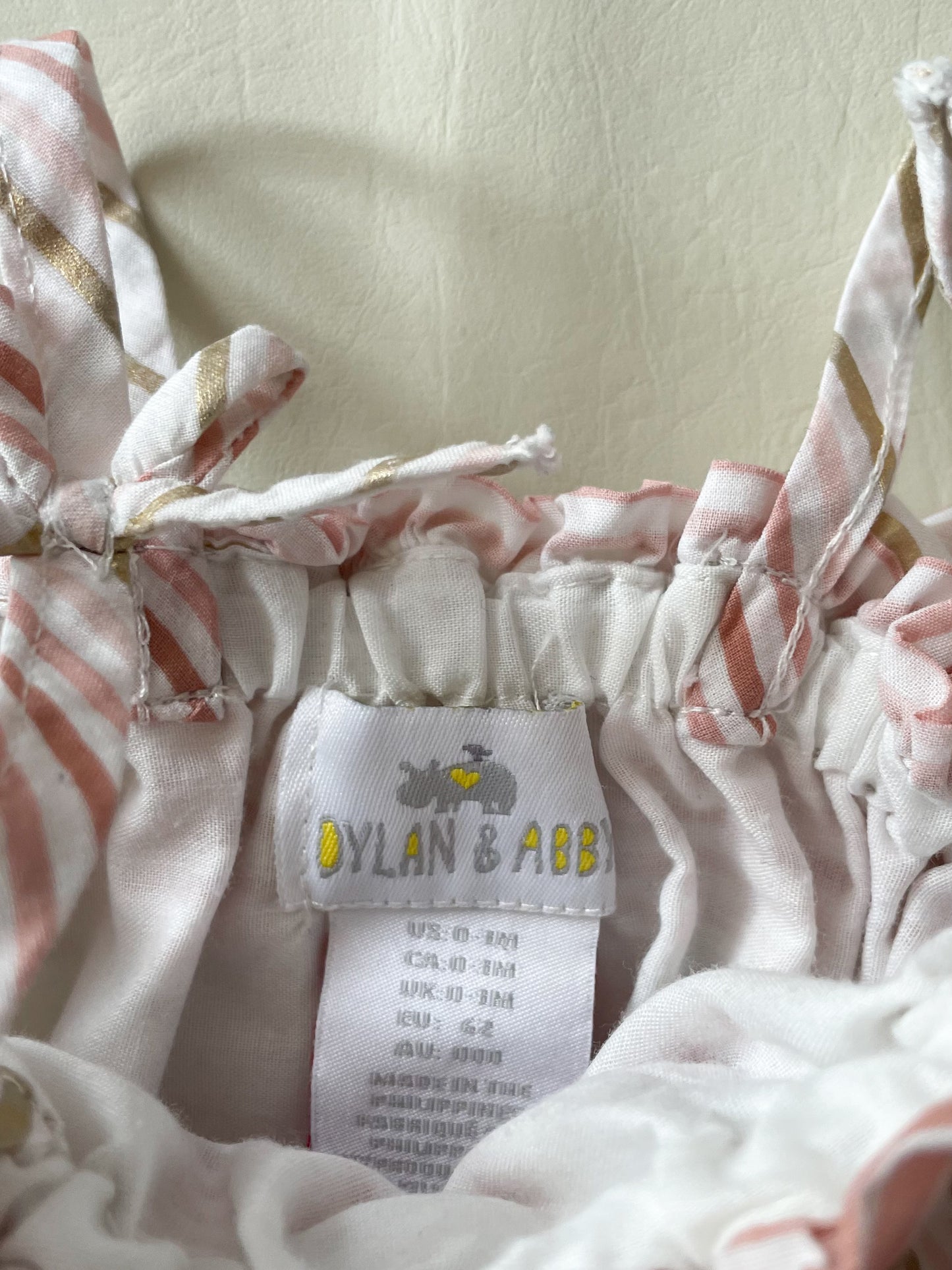 Dylan & Abby Pink Gold Stripe Cotton Ruffle Bow Baby Bodysuit - 0-3 Months