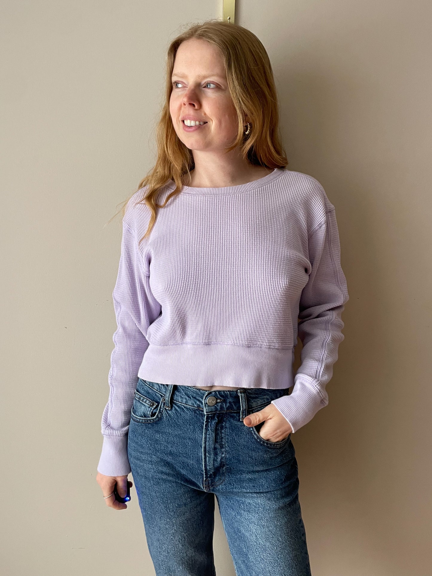 Wilfred Free by Aritzia Lilac Purple Cotton Waffle Knit Cropped Top - Medium