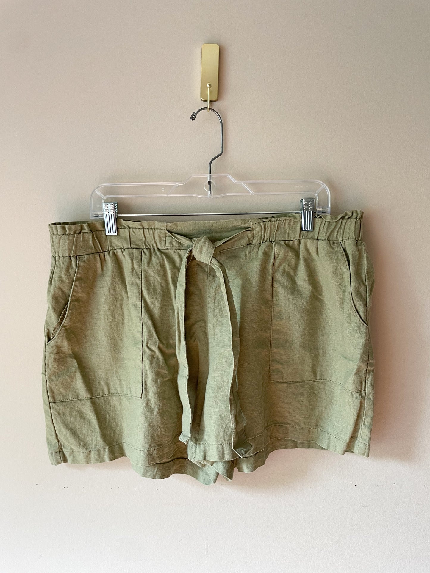 Sage Green Linen Waist Tie Shorts - XL/XXL