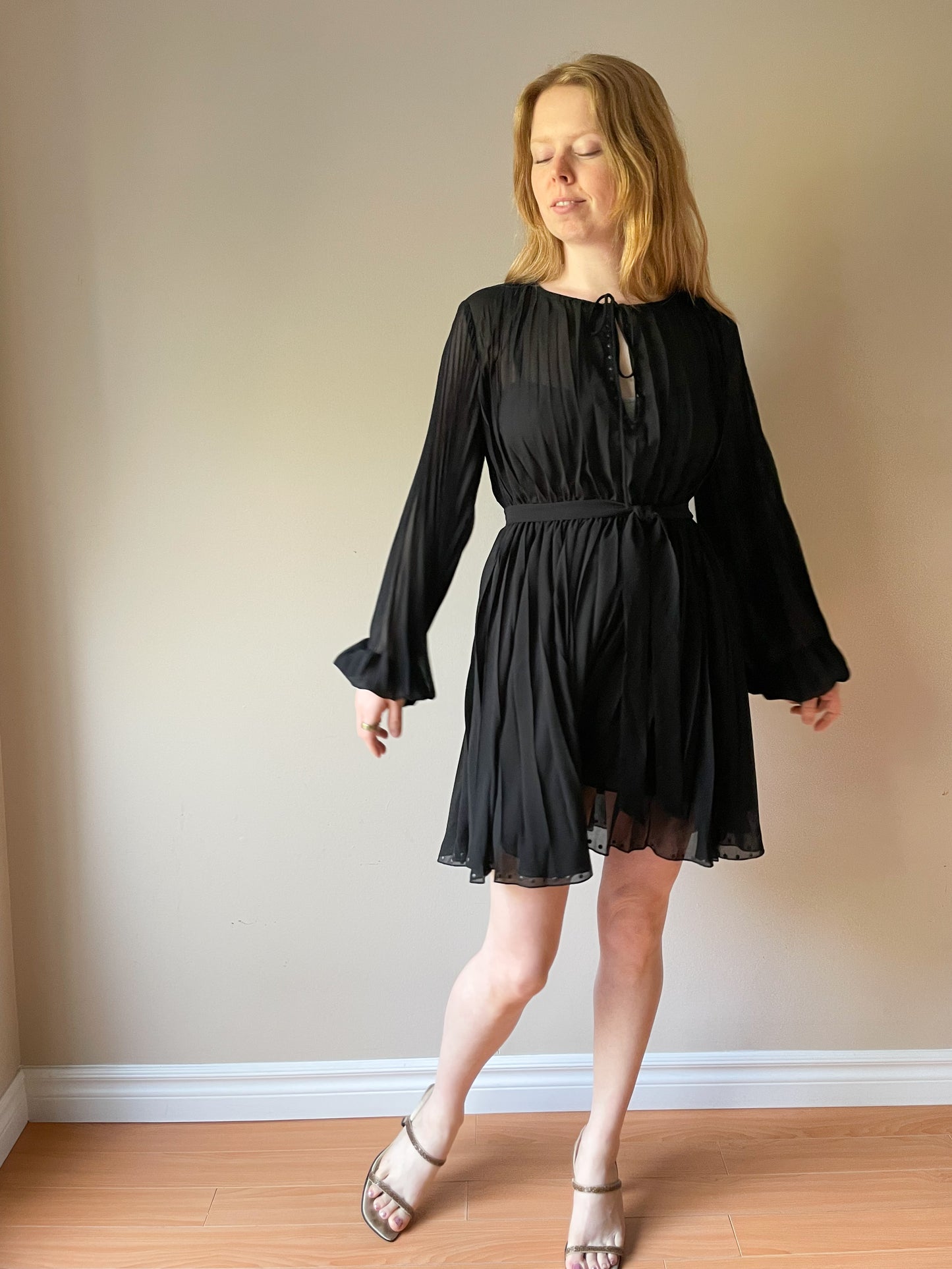 Zara Black Puff Sleeve Flowy Dress - Medium