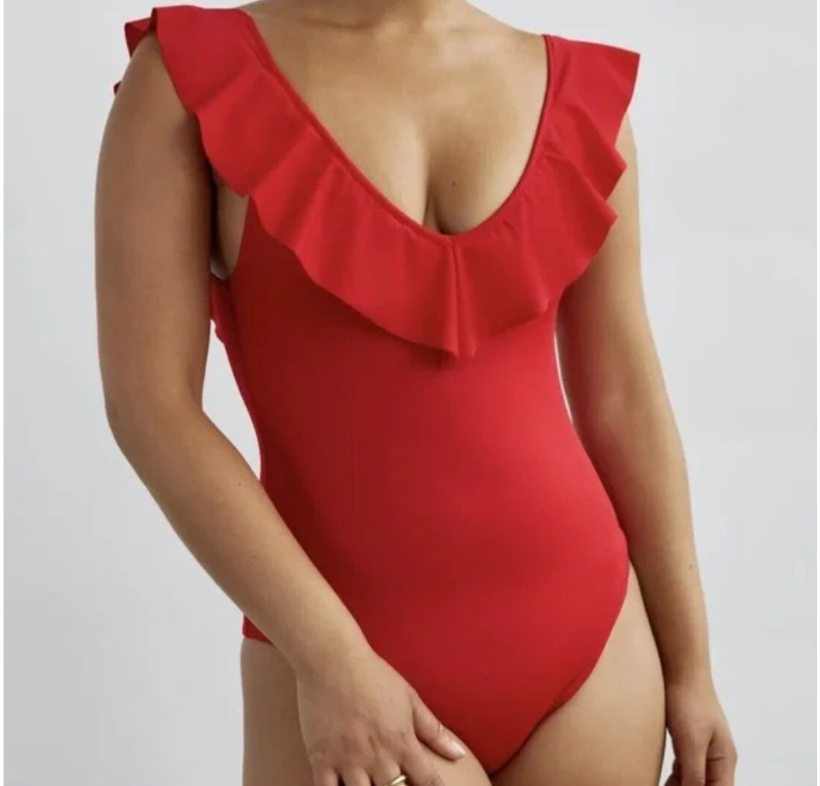 Wilfred Red Ruffle One Piece Bodysuit / Swimsuit - XS