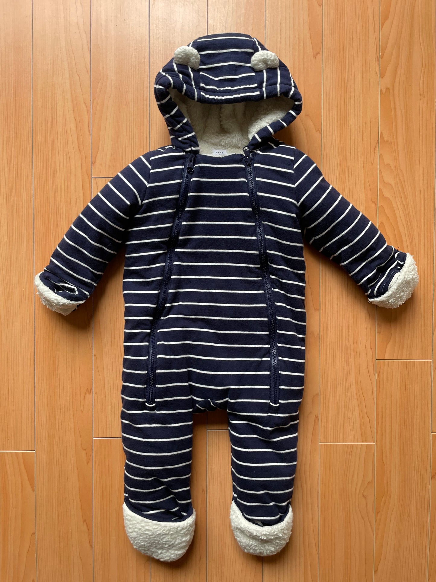 GAP Baby Navy Stripe Sherpa Bear One-Piece - 6 to 12 Months