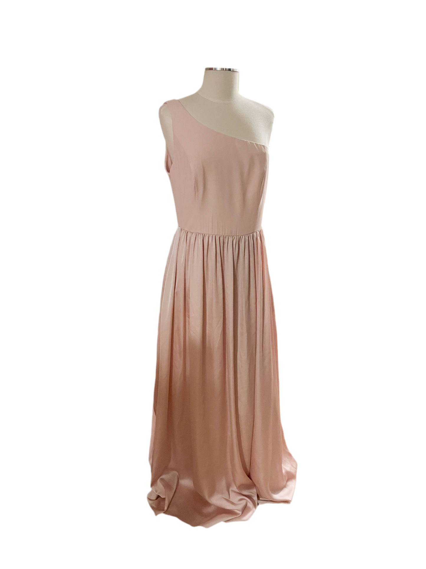 White by Vera Wang Blush Pink Satin One Shoulder Slit Maxi Dress - Size 12