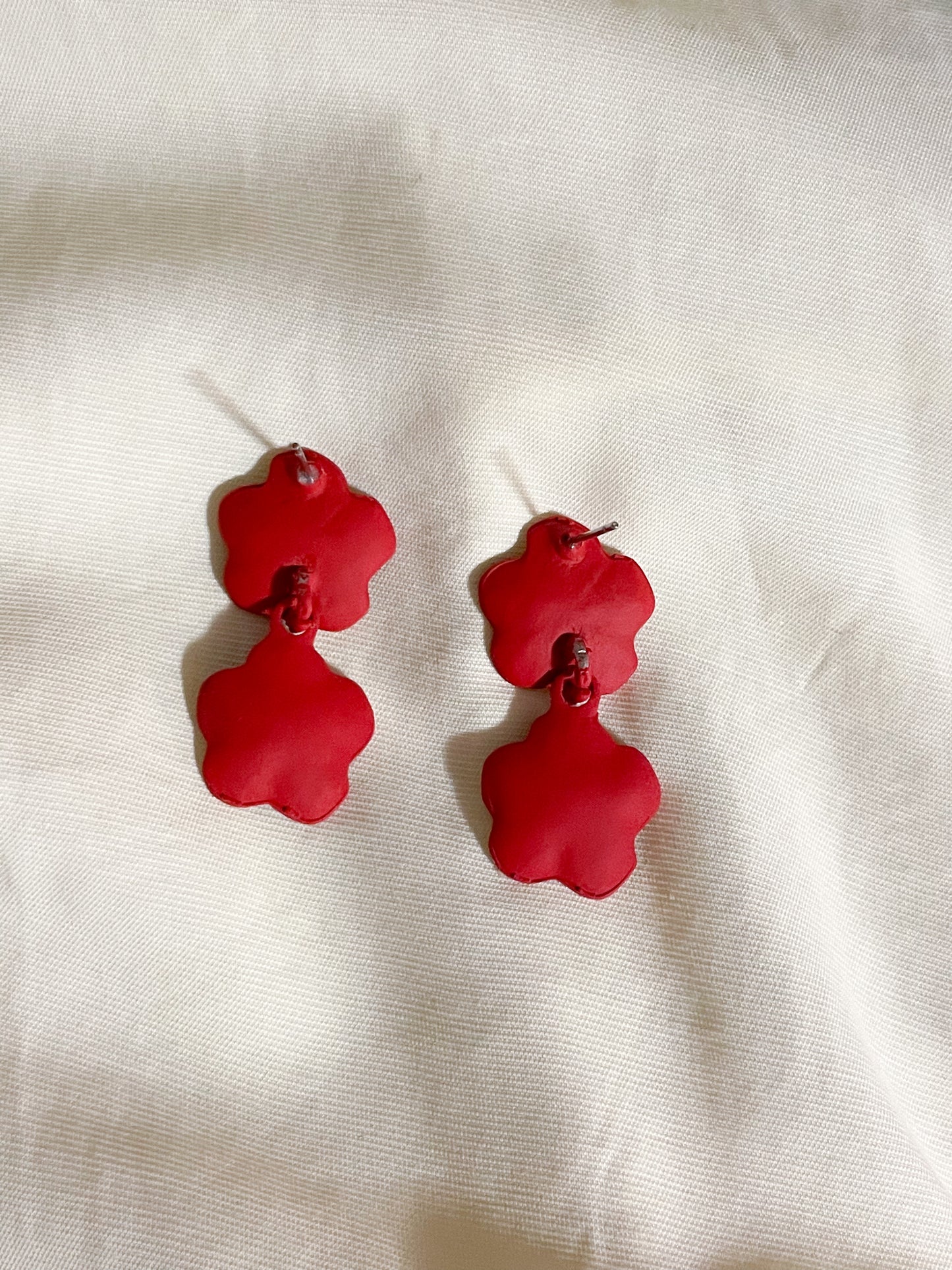 Red Gold Double Flower Dangle Earrings