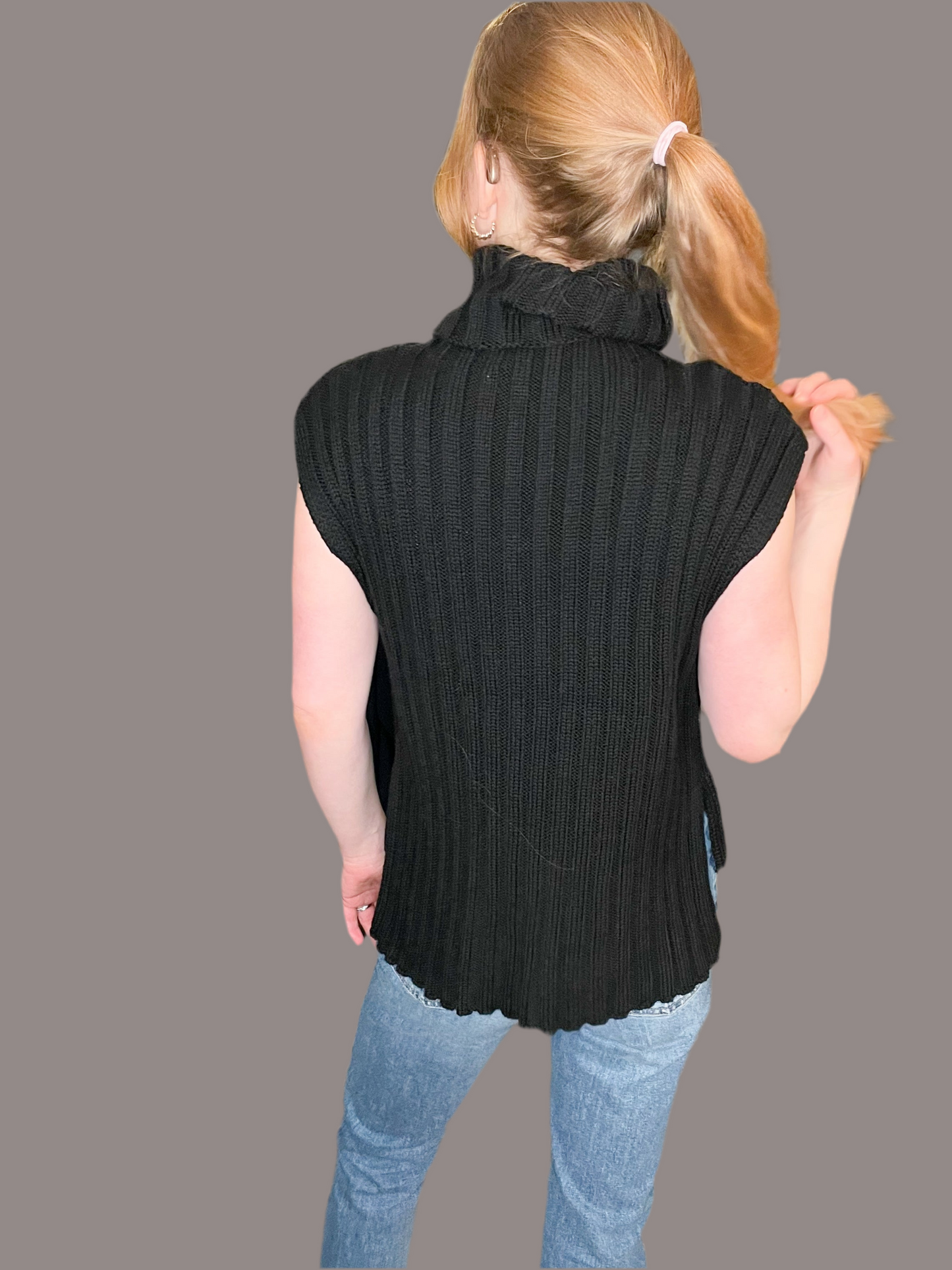 Zara Black Ribbed Knit Wool Blend Turtleneck Sweater Vest - S/M