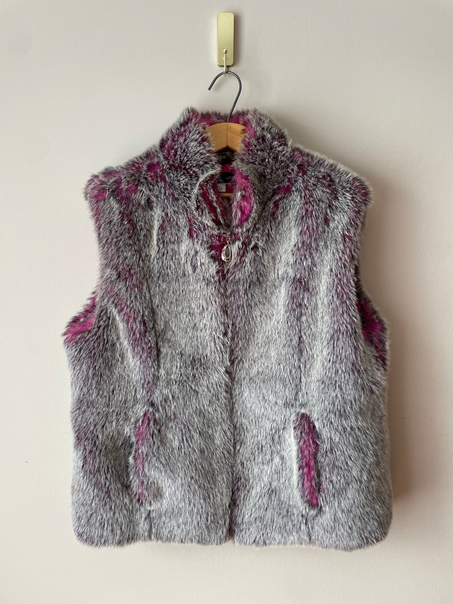 Neckworks Pink Grey Faux Fur Vest - Medium