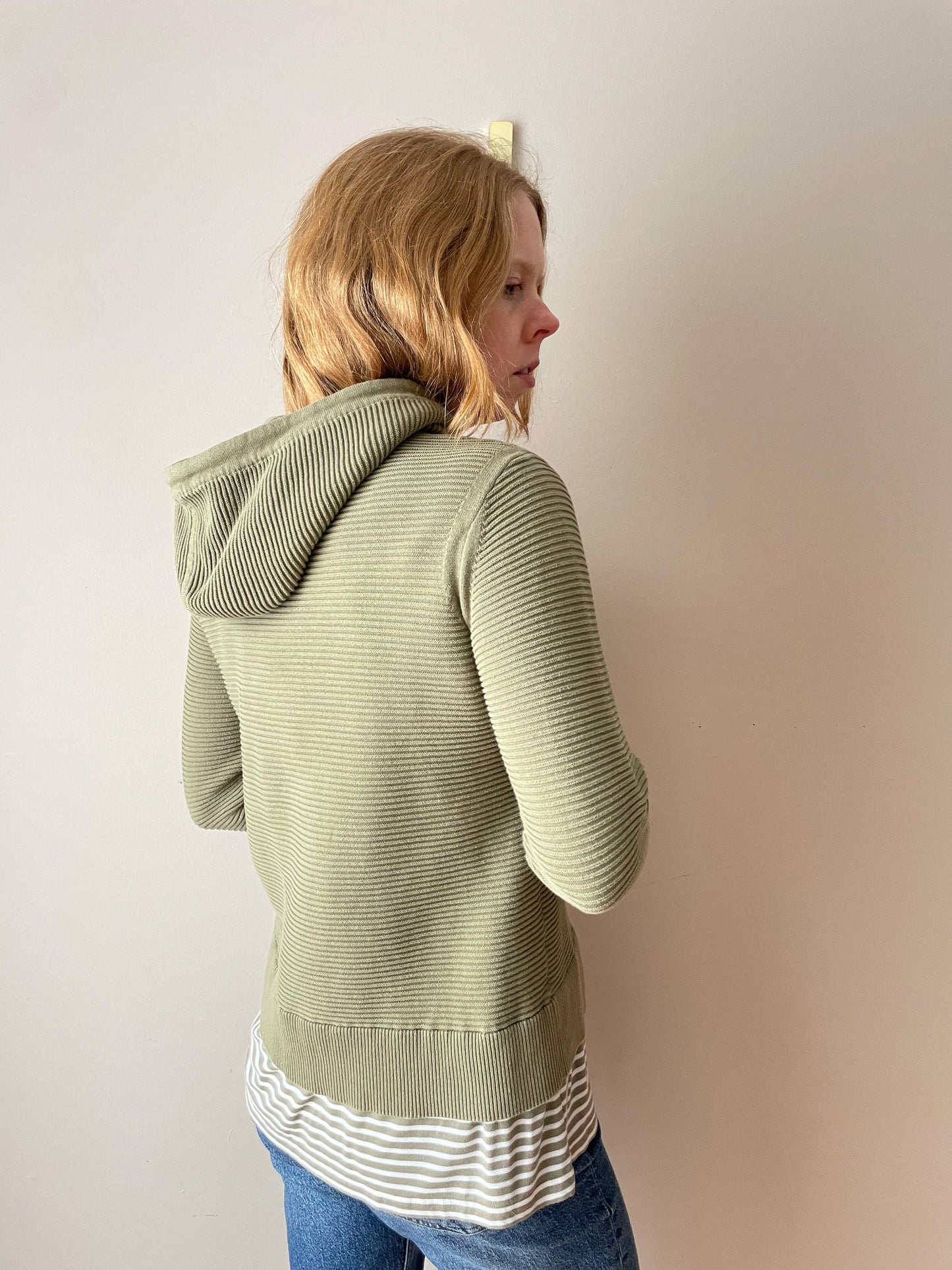 EDC Green Ribbed Organic Cotton Hoodie Sweater - Medium