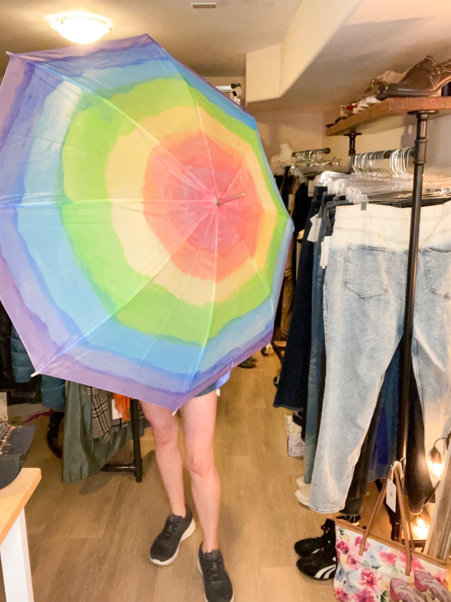 Rainbow Upcycled Hand Dyed Watercolour Umbrella - Horizontal Hues