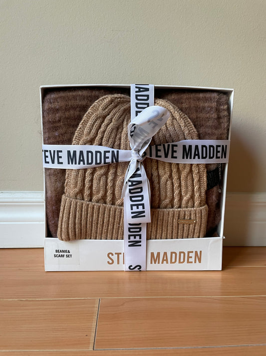 Steve Madden Brown Lavender Beanie Hat & Scarf Set NWT