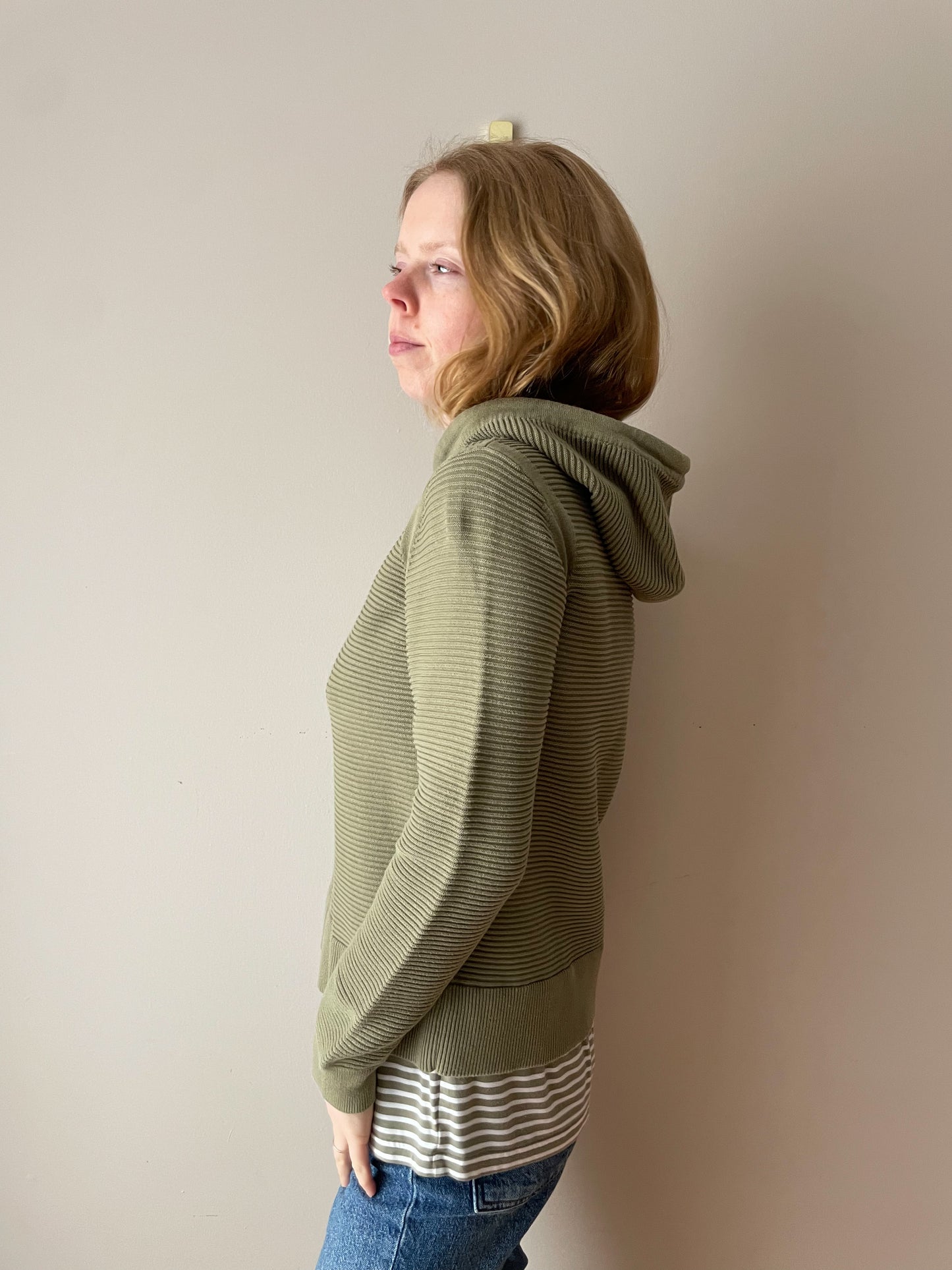 EDC Green Ribbed Organic Cotton Hoodie Sweater - Medium