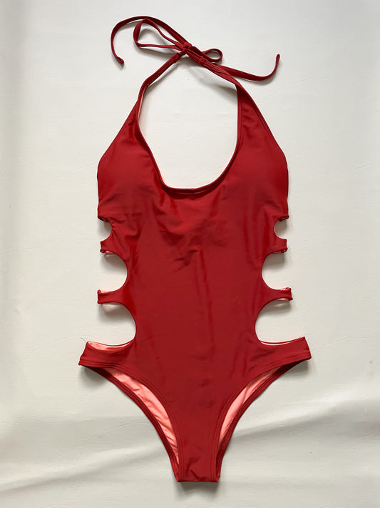 Aerie Rust Red Cutout Plunge Halter Cheeky One Piece Swimsuit NWOT - Small