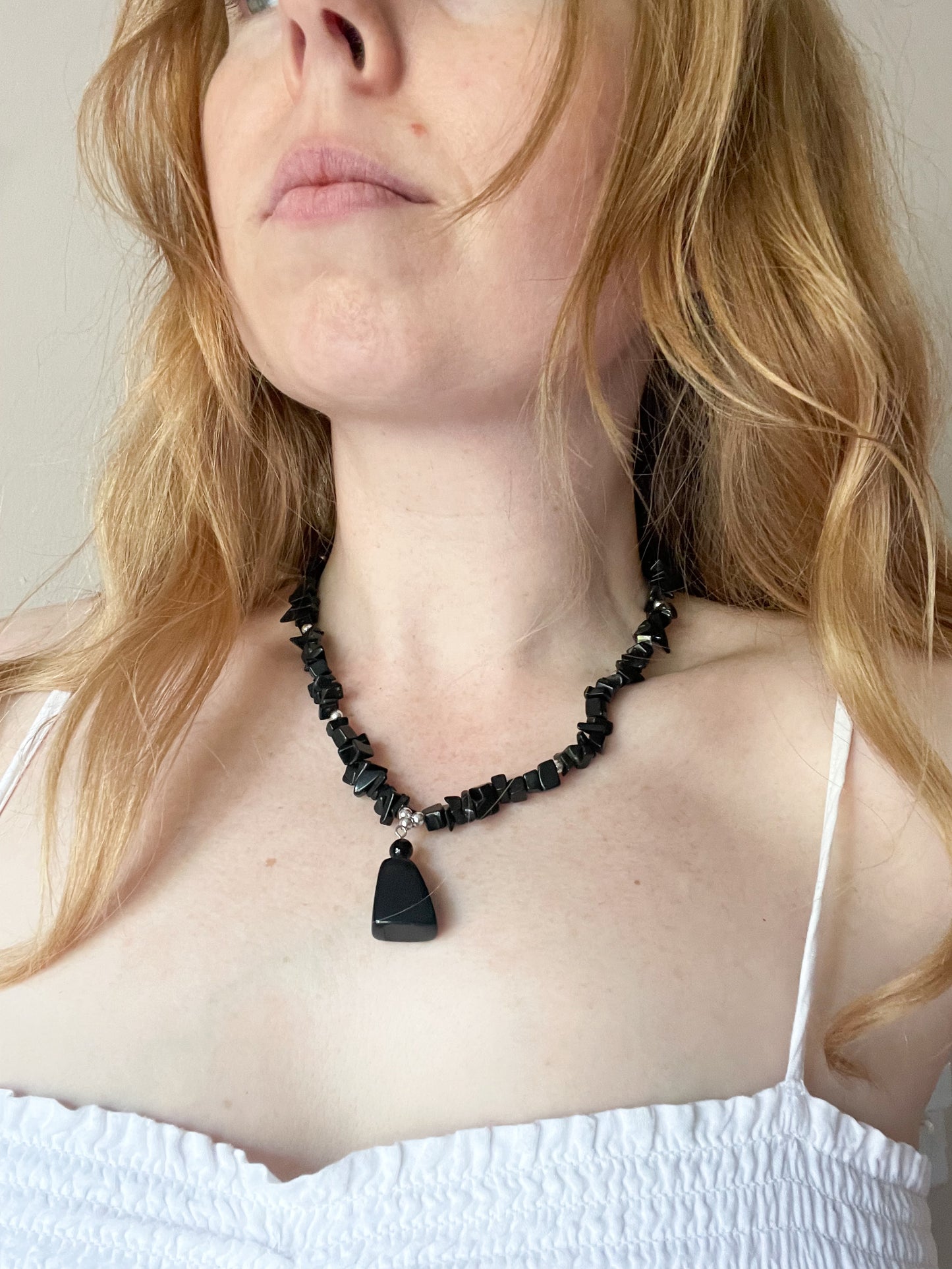 Black Stone Drop Pendant Necklace