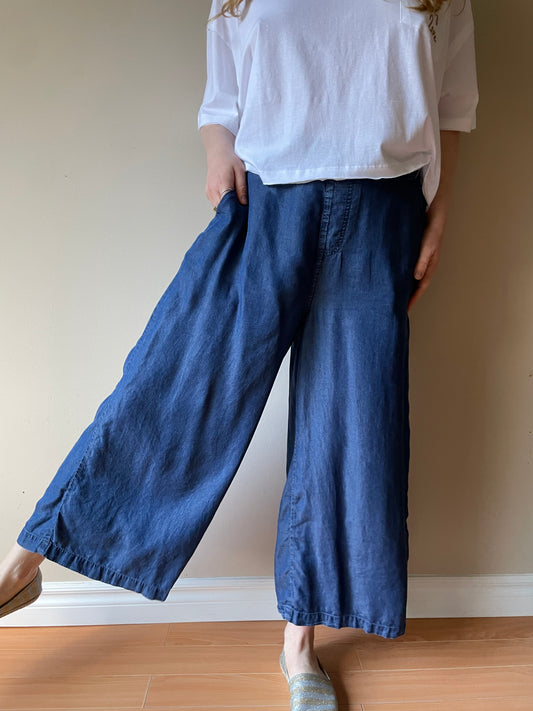 Halston Chambray Lyocell Wide Leg Pants - Medium