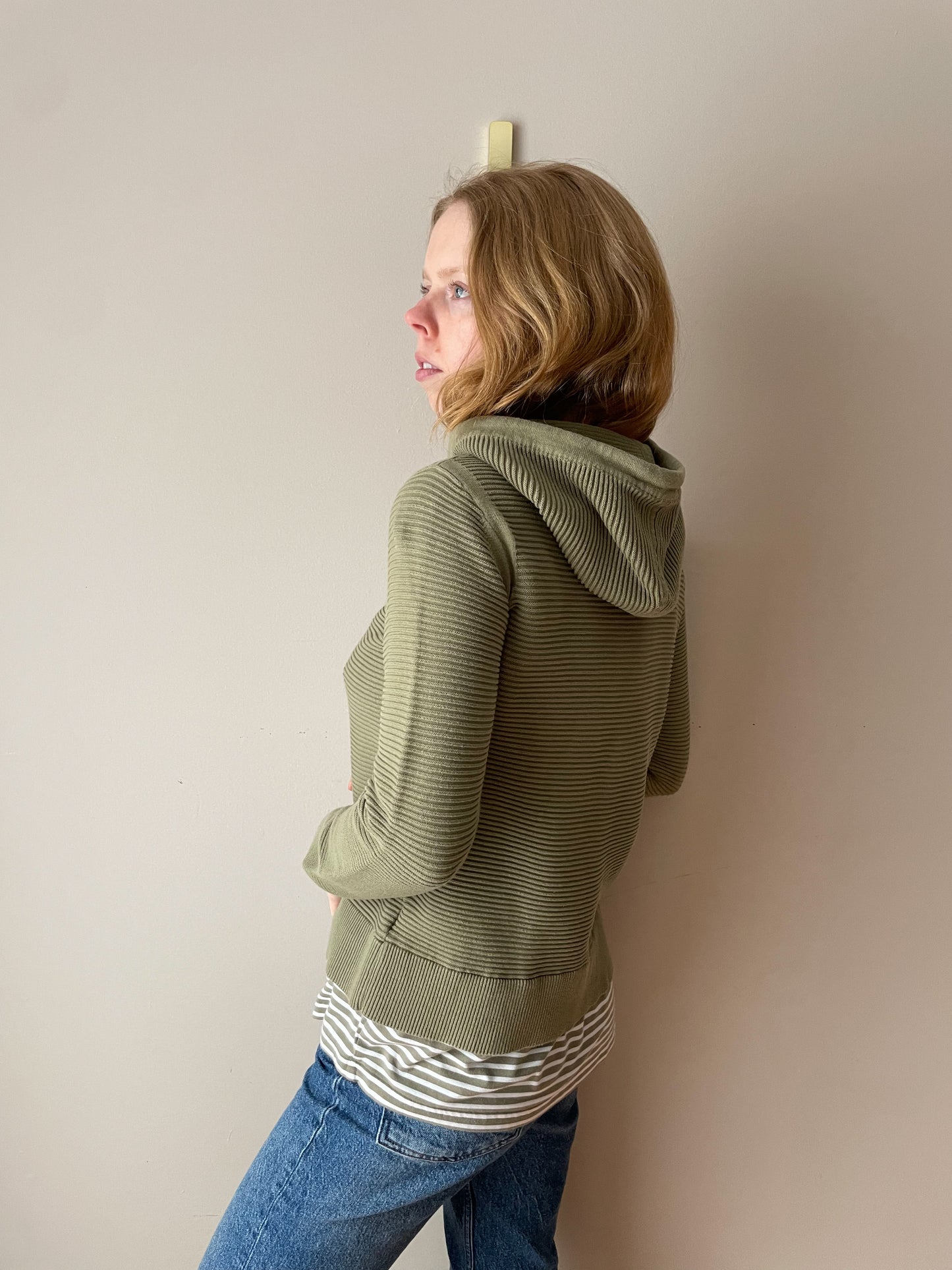 EDC Green Ribbed Organic Cotton Hoodie Sweater - Medium