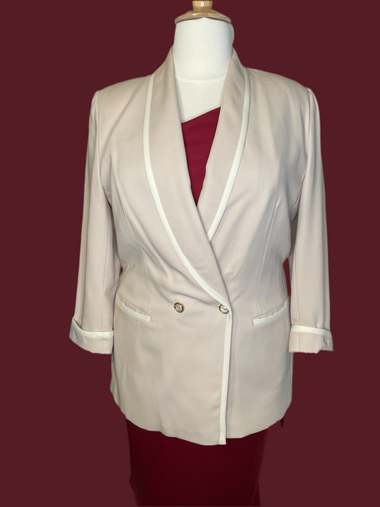 Vintage Peter Nygard 100% Wool Long Beige Blazer  - Size 16