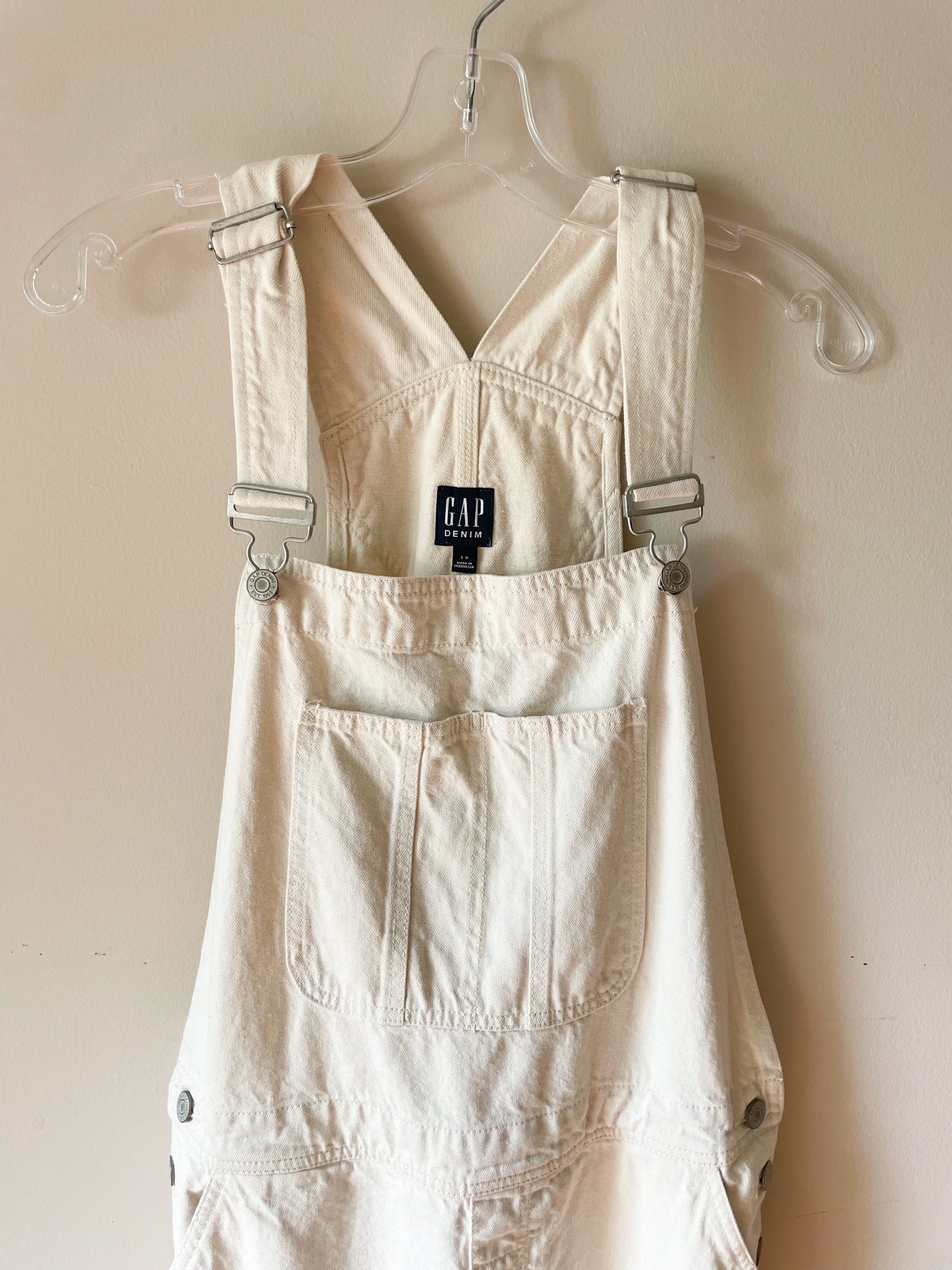 GAP 90’s Relaxed Carpenter Beige Straight Leg Cotton Hemp Denim Overalls - Large